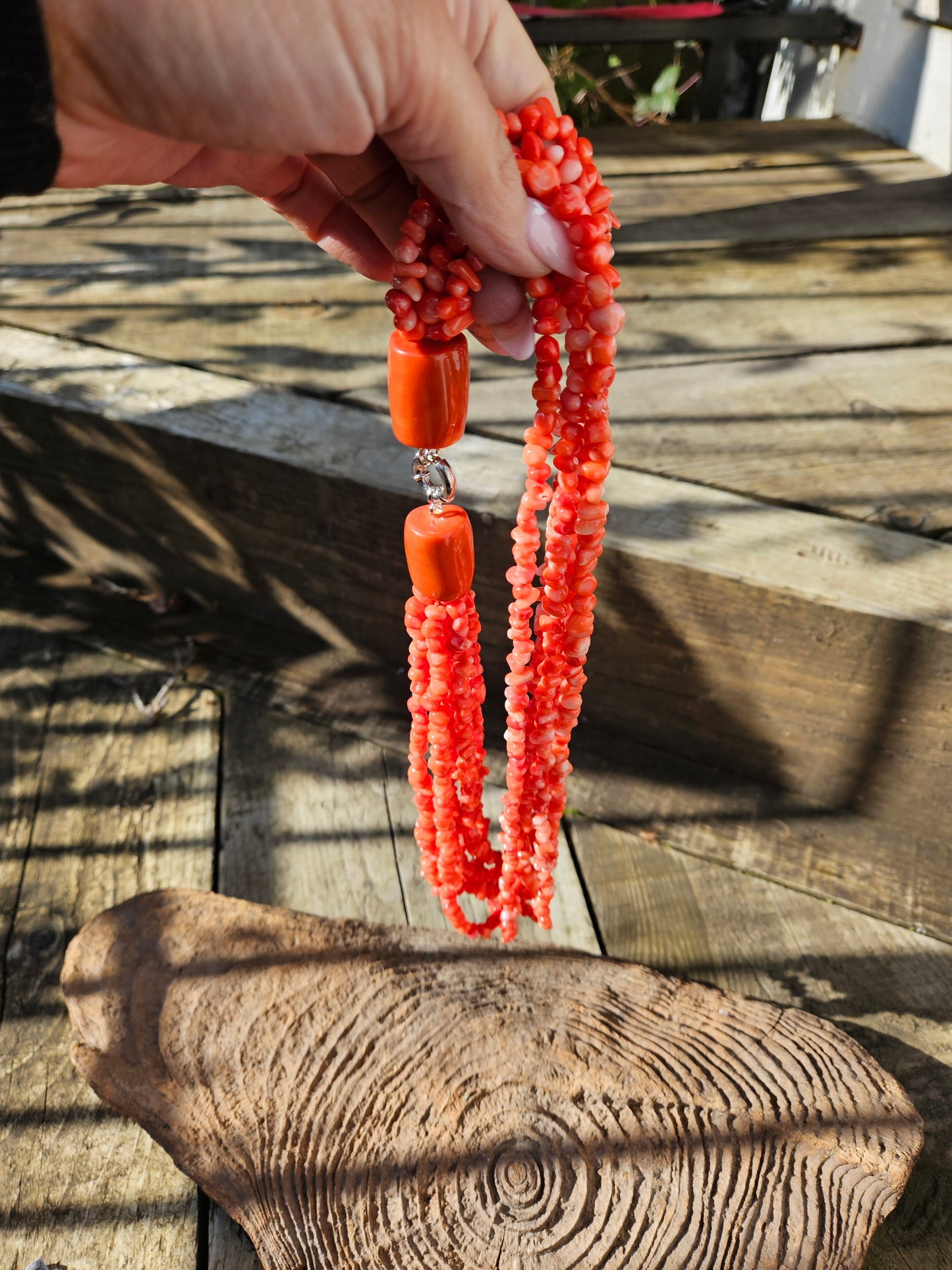 6 Row Orange Coral Necklace