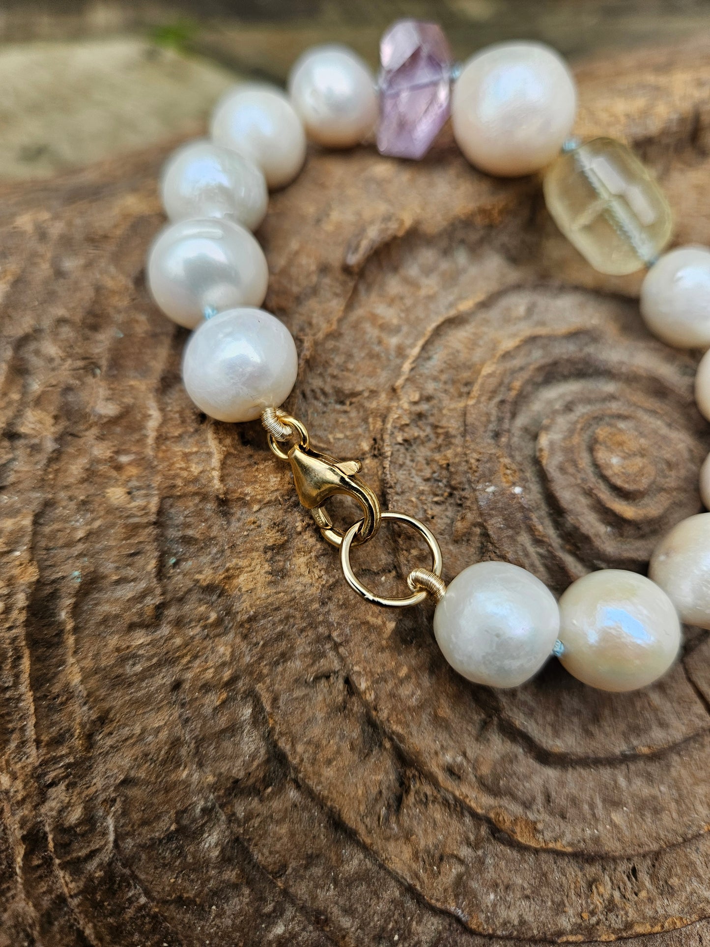 Pearl, Amethyst and Lemon Quartz Bracelet