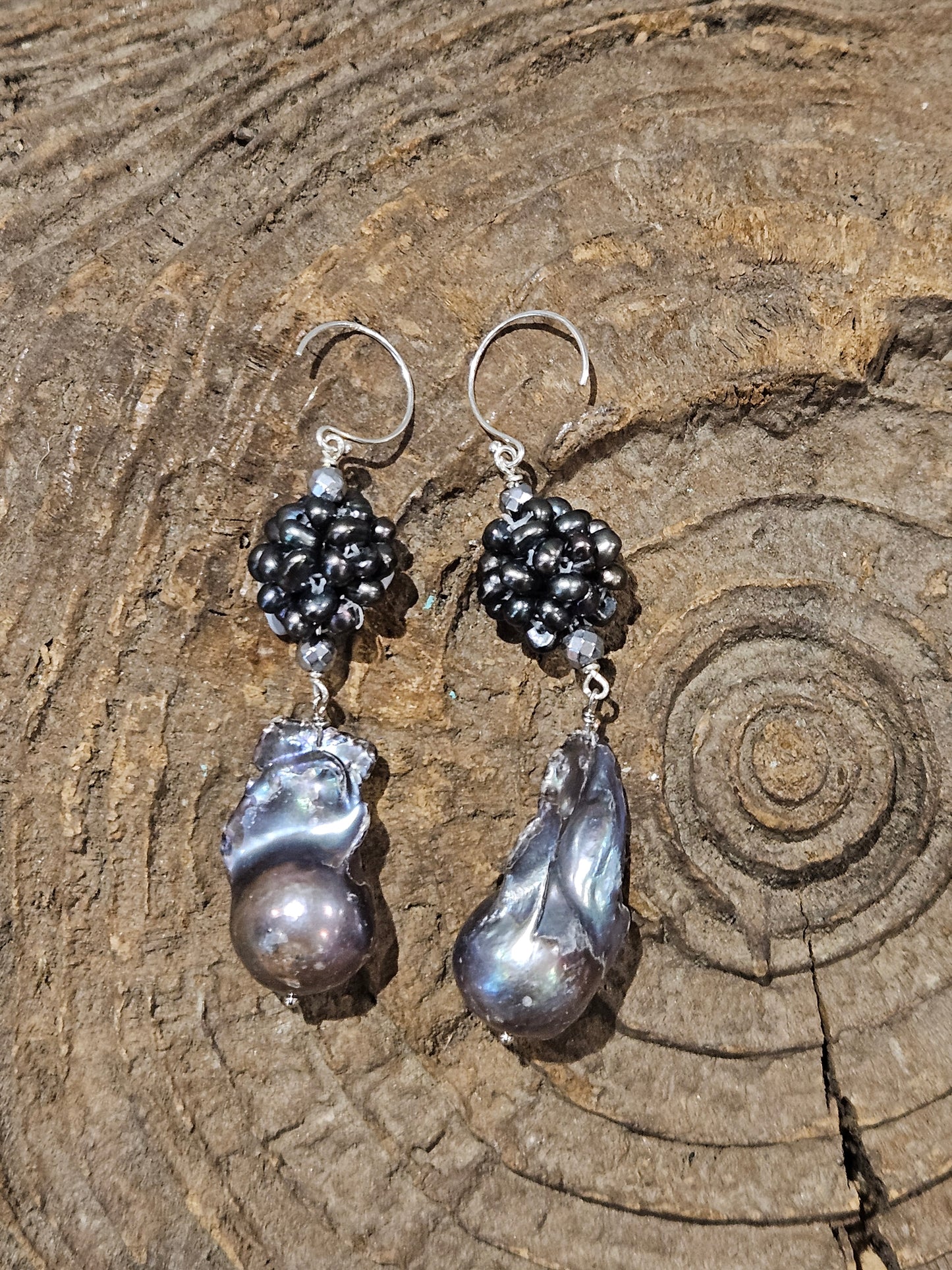 Baroque Pearl and Pearl Cluster Earrings