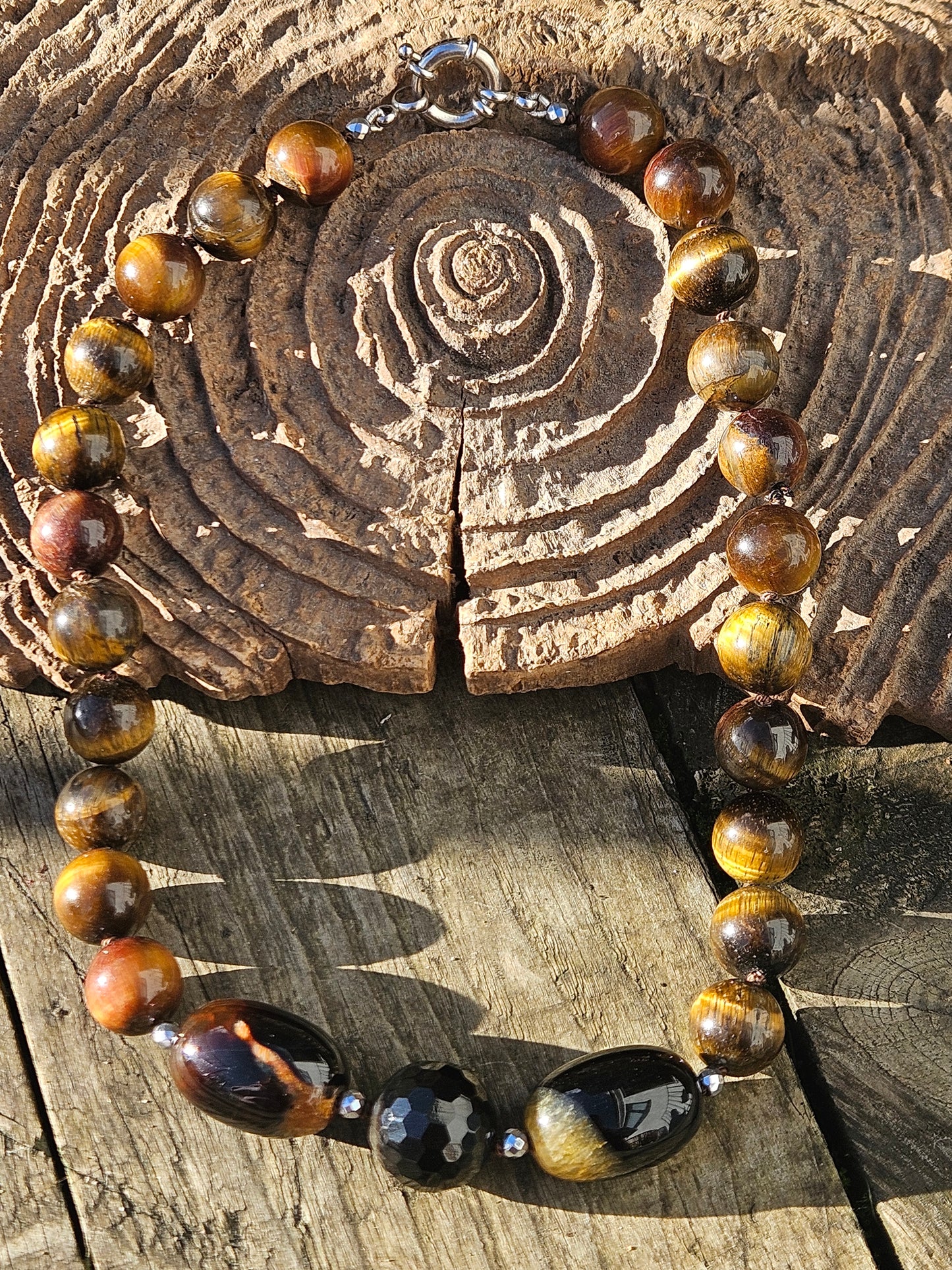 Tiger's Eye, Agate and Hematite Necklace