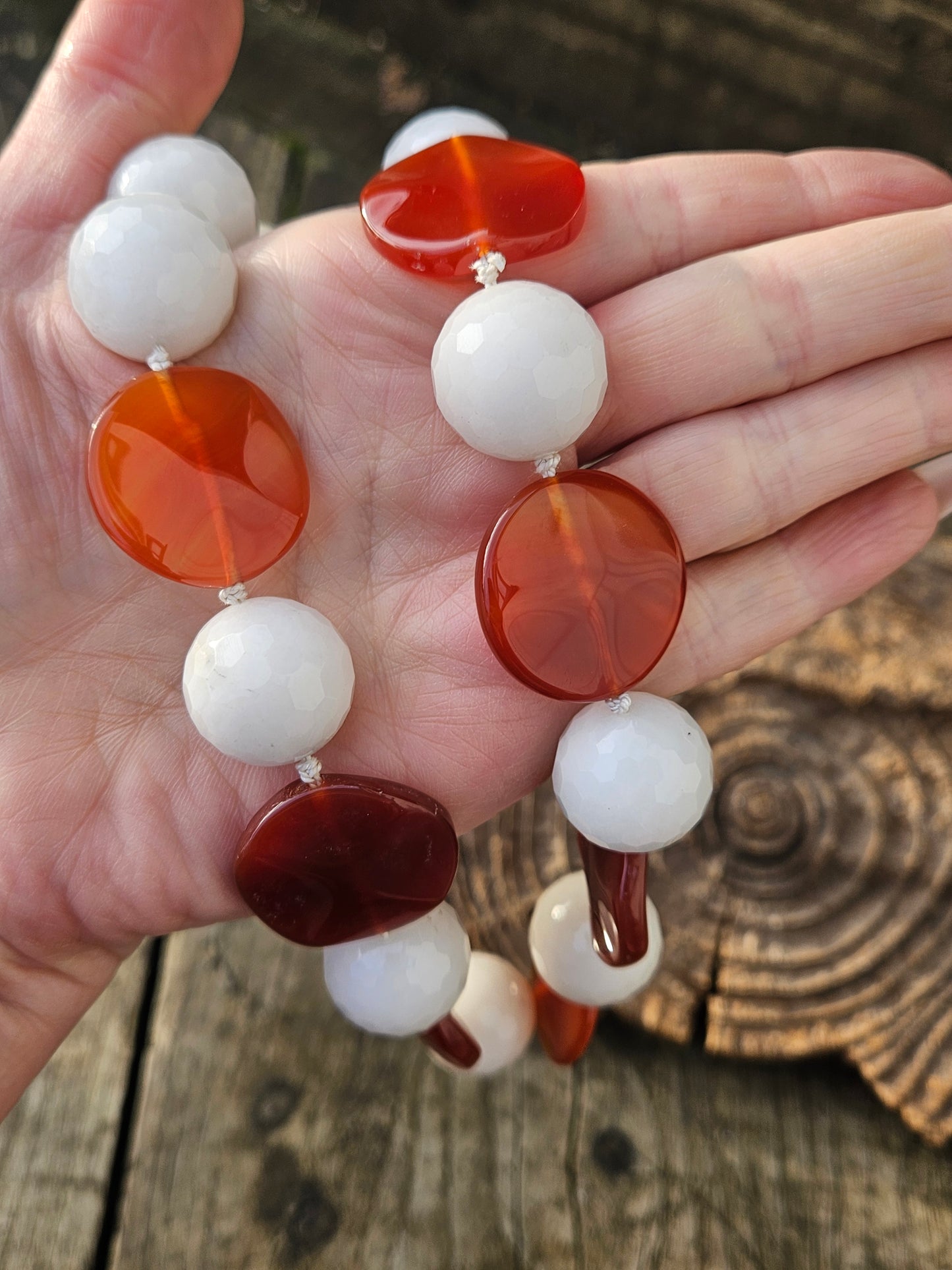 Snow Quartz and Carnelian Necklace