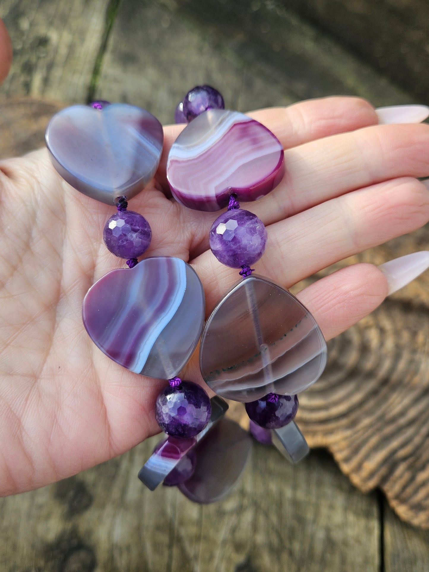 Agate Heart and Amethyst Necklace