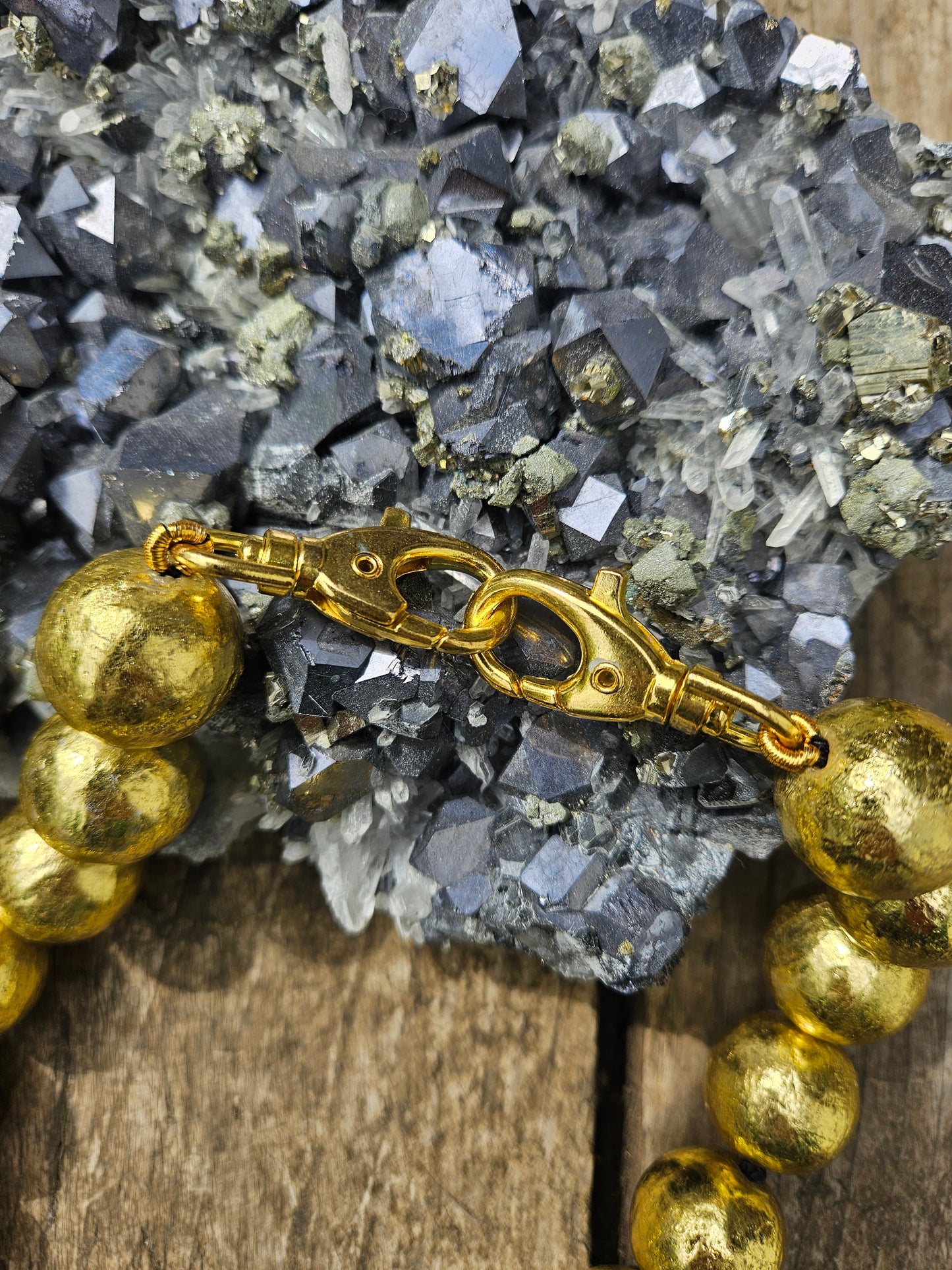 Golden Wooden Bead Necklace with Baroque Pearl