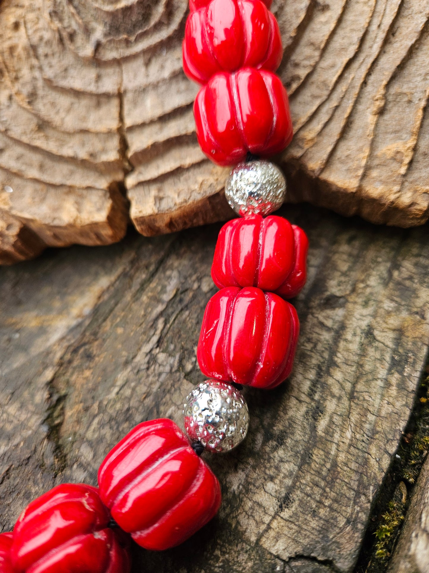 Bamboo Coral and Electroplated Lava Necklace