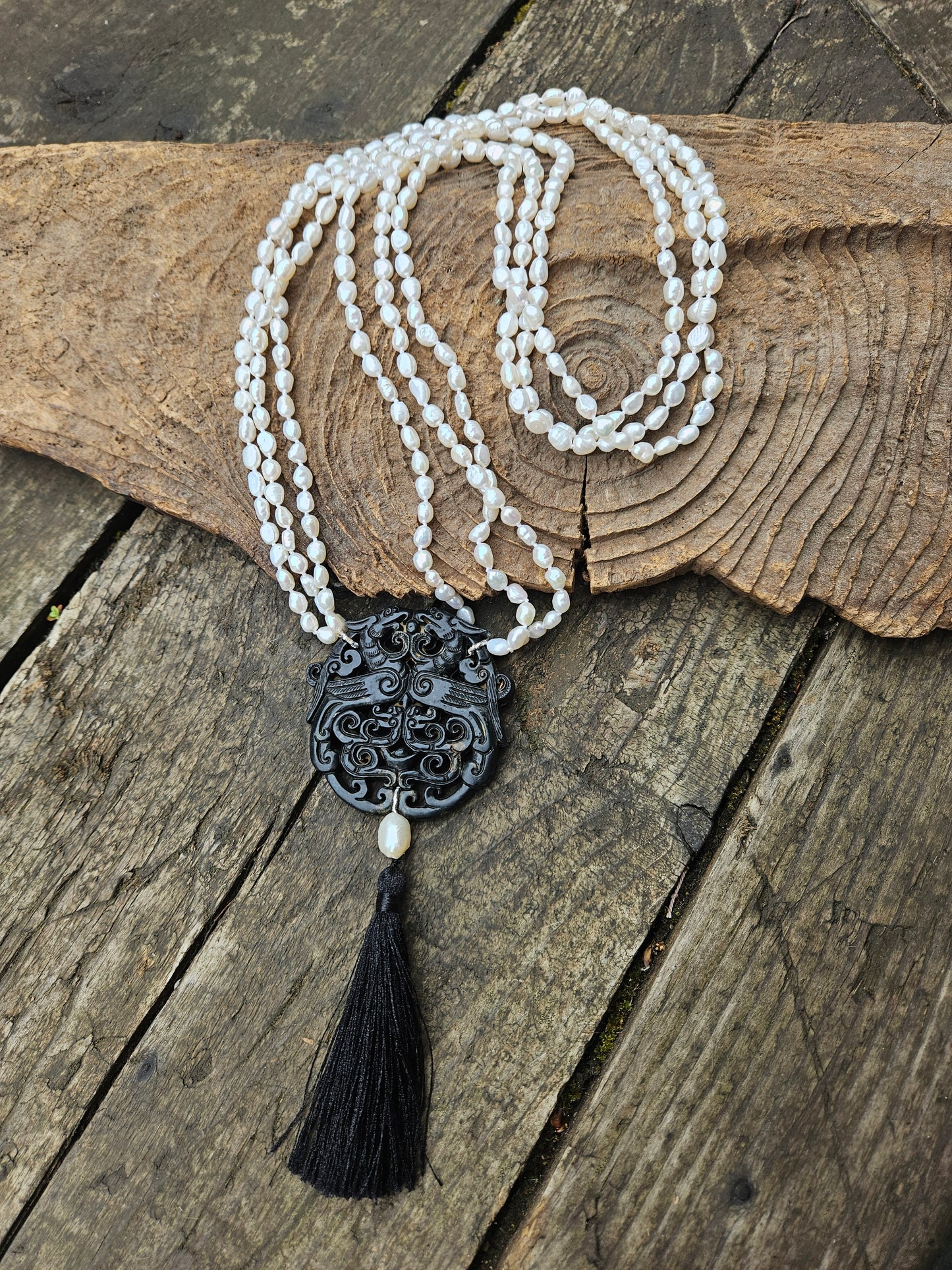 Pearl and Hardstone Tassel Necklace