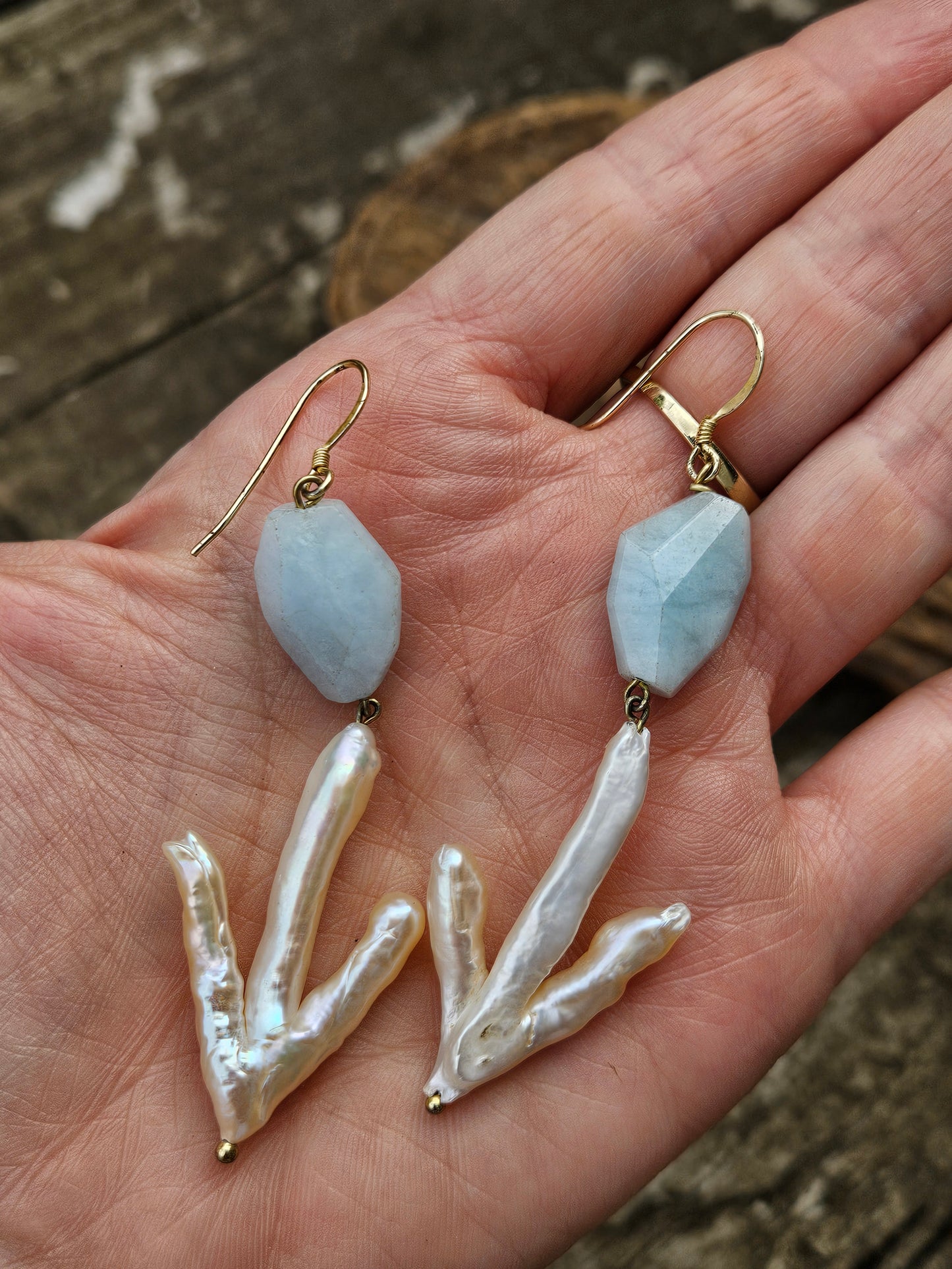 Aquamarine and Freshwater Pearl Earrings