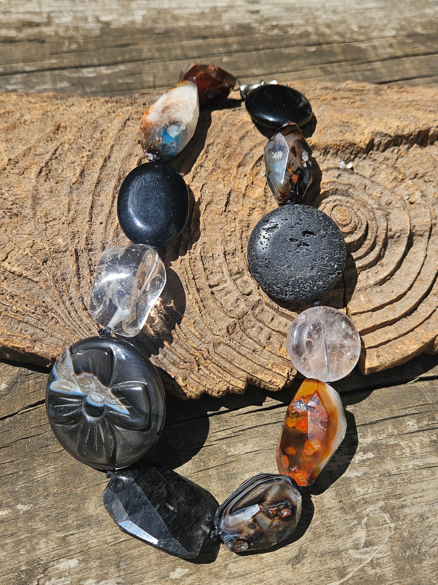 Agate, Quartz, Onyx and Lava Necklace