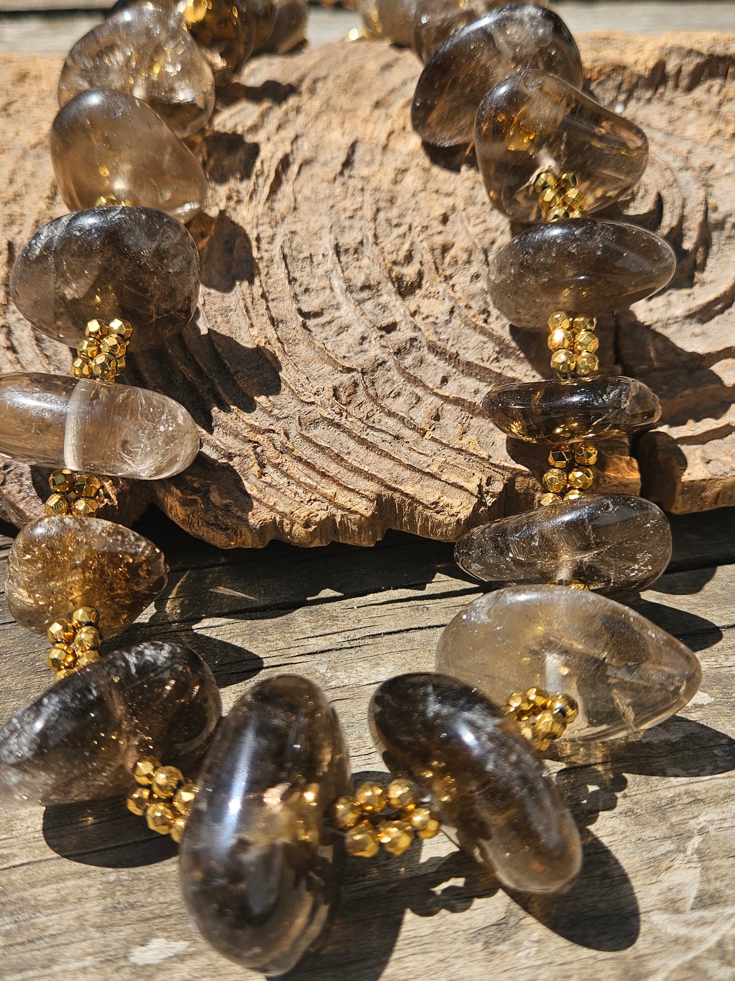 Smoky Quartz and Golden Hematite Necklace