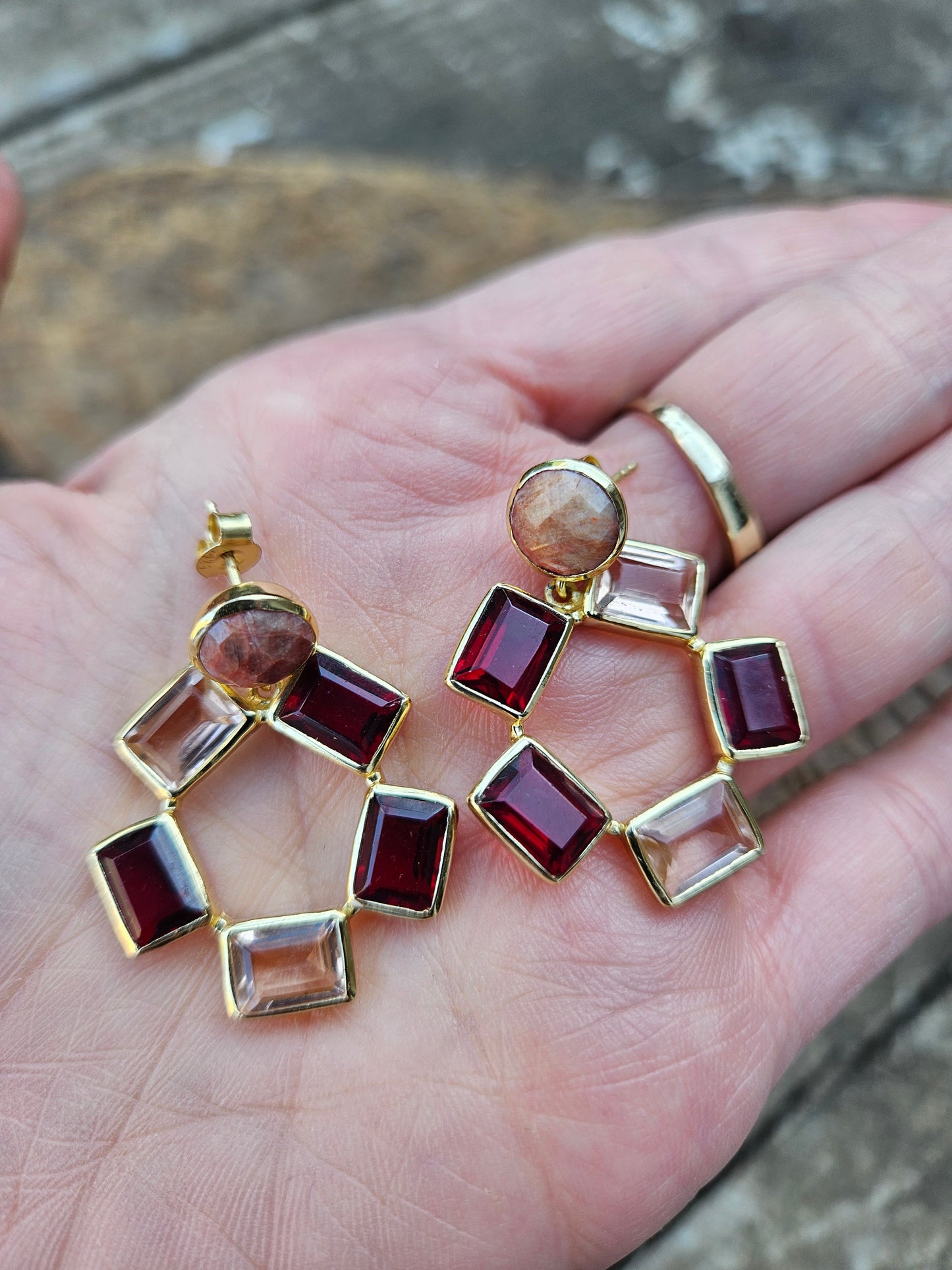 Ruby, Red and Peach Crystal Earrings