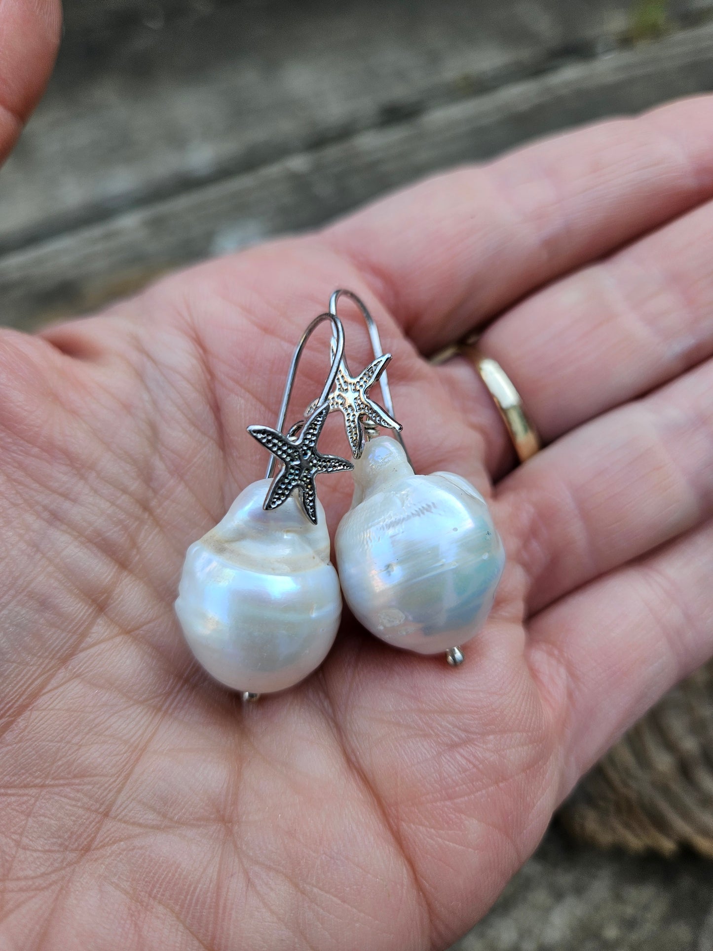 Baroque Pearl on 925 Silver Starfish Hooks