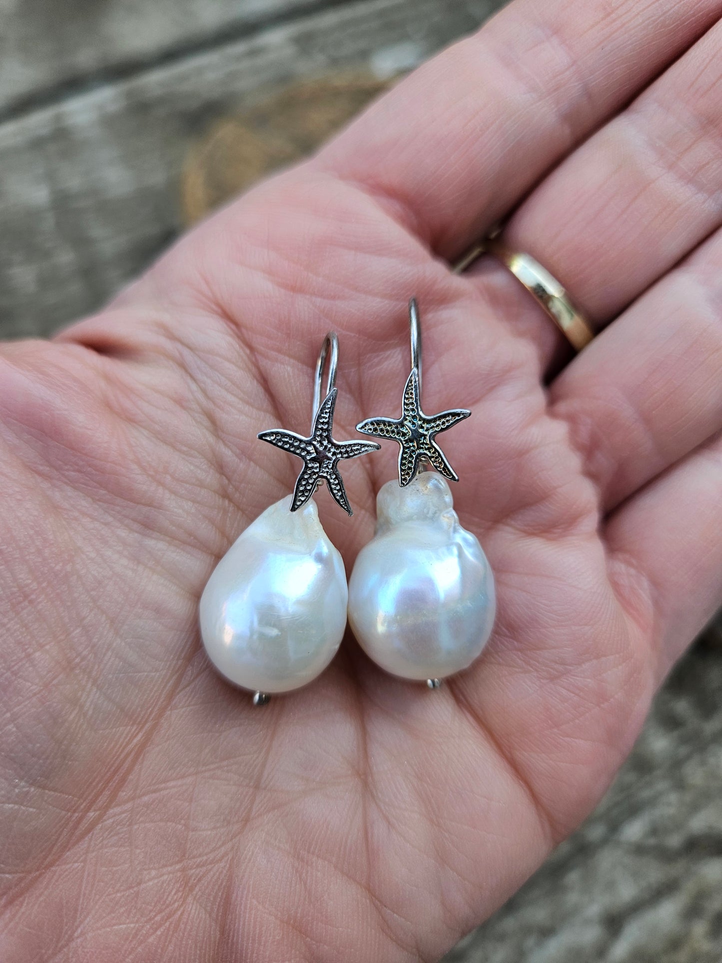 Baroque Pearl on 925 Silver Starfish Hooks