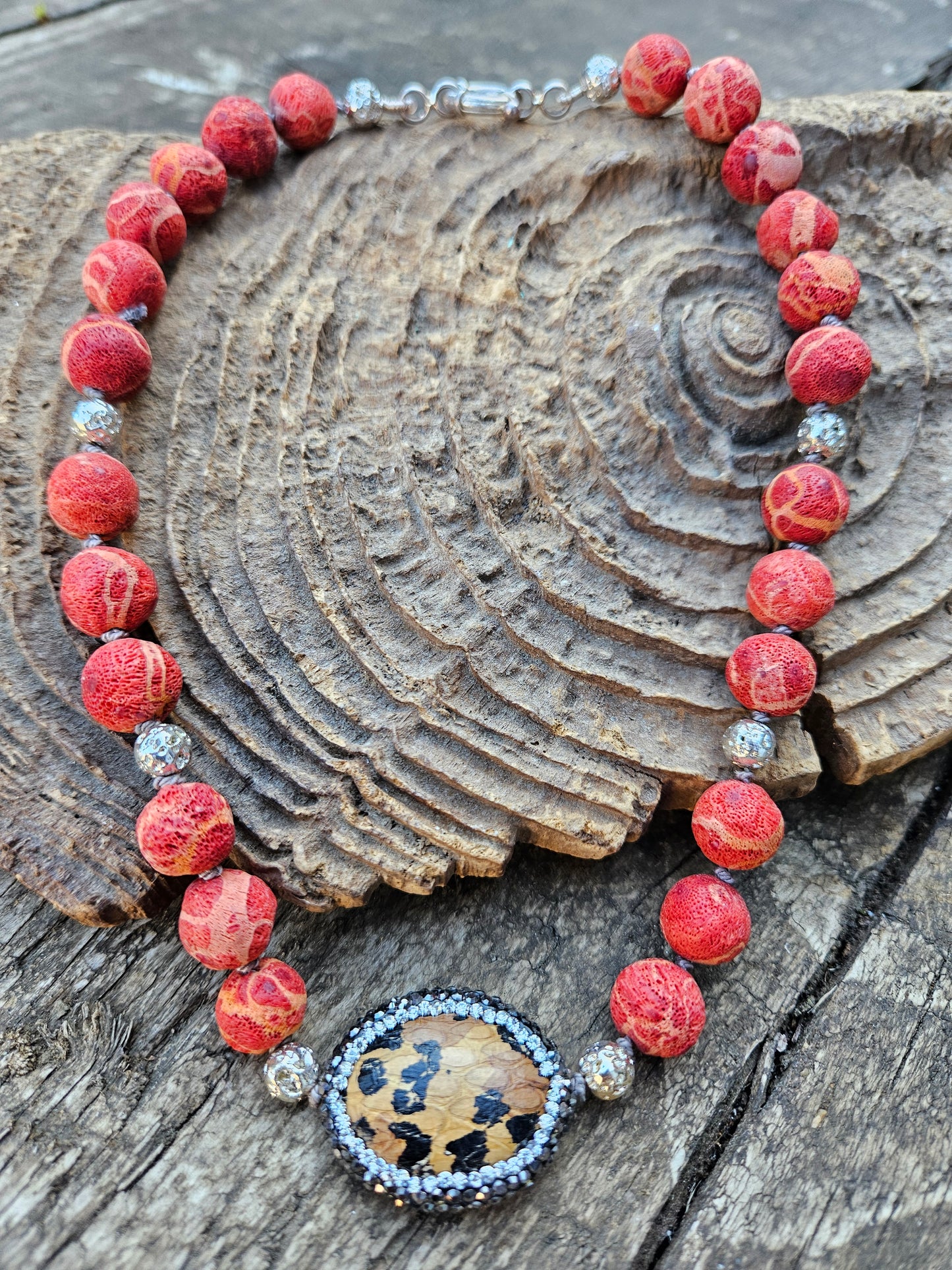 Sponge Coral and Leopard Bead Necklace