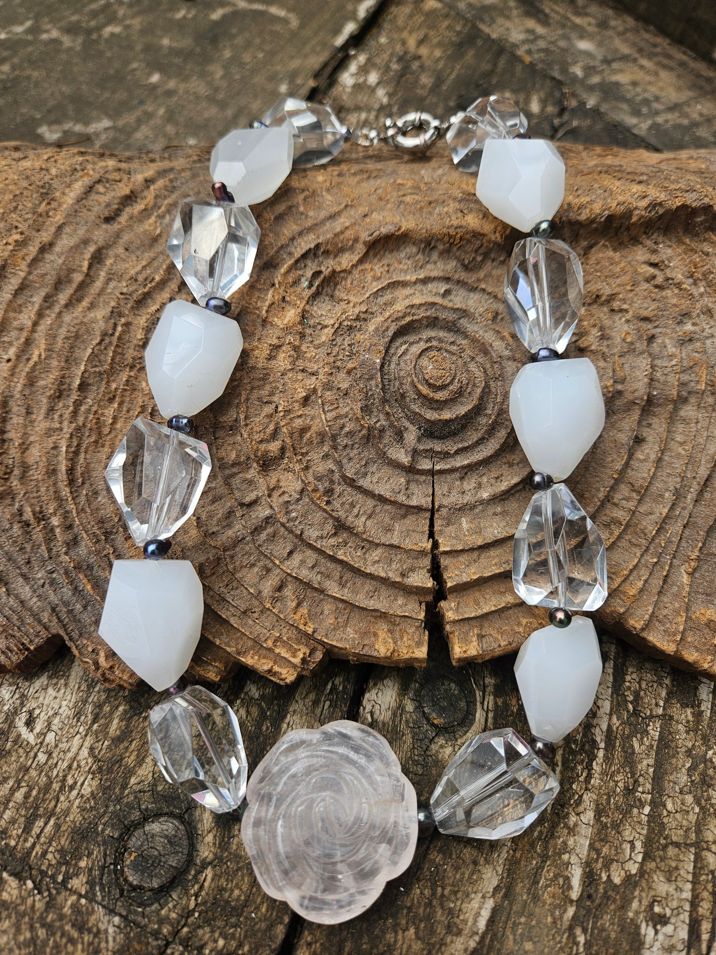 Rose Quartz Rose Necklace