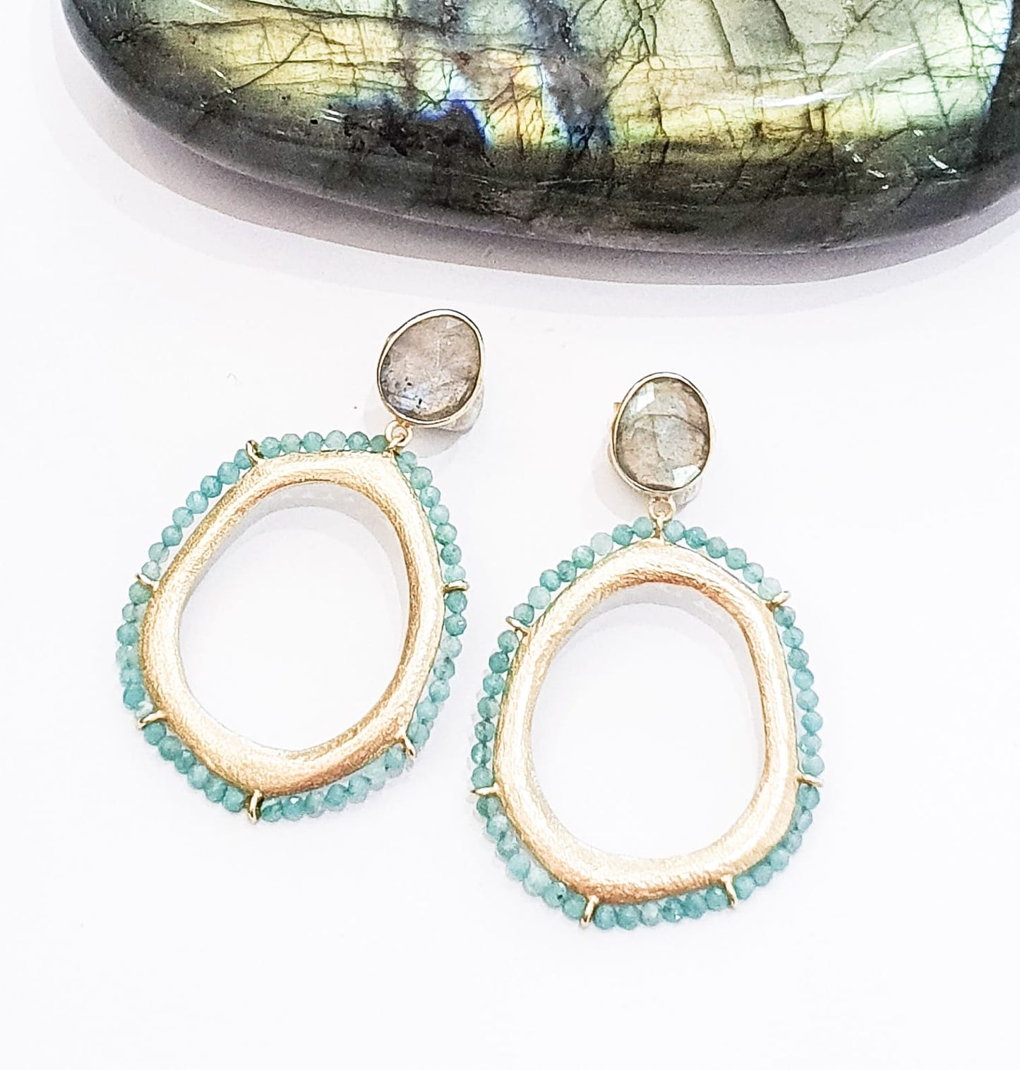 Amazonite and Labradorite Hoop Earrings