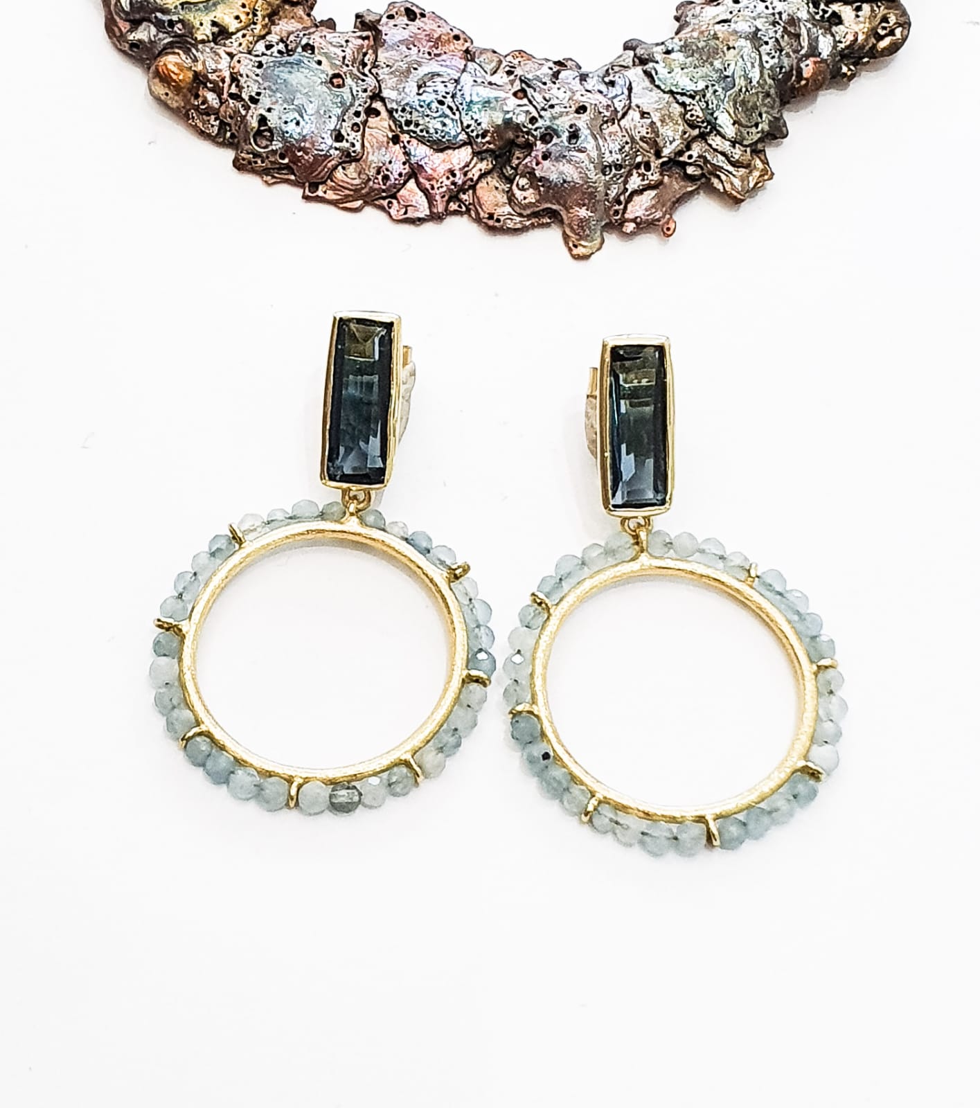 Iolite and Topaz Hoop Earrings