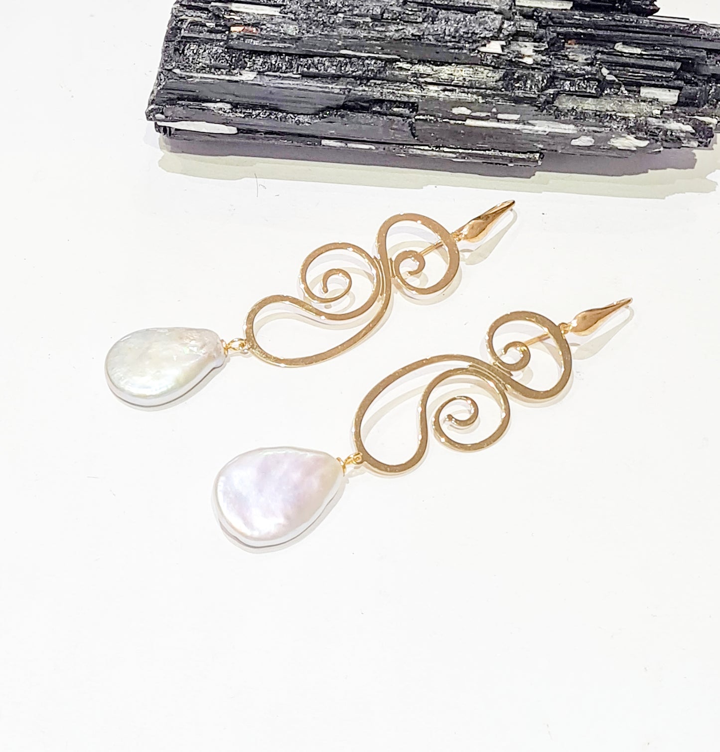 Twisty Gold Pearl Earrings