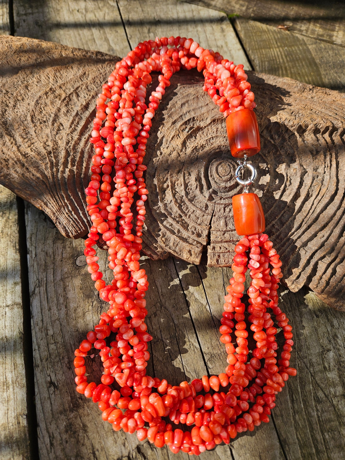 6 Row Orange Coral Necklace