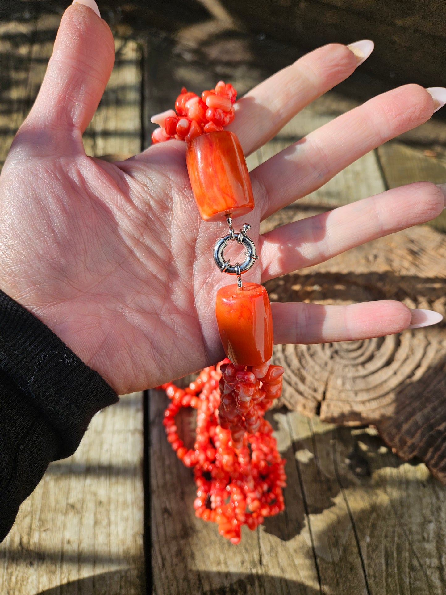 6 Row Orange Coral Necklace
