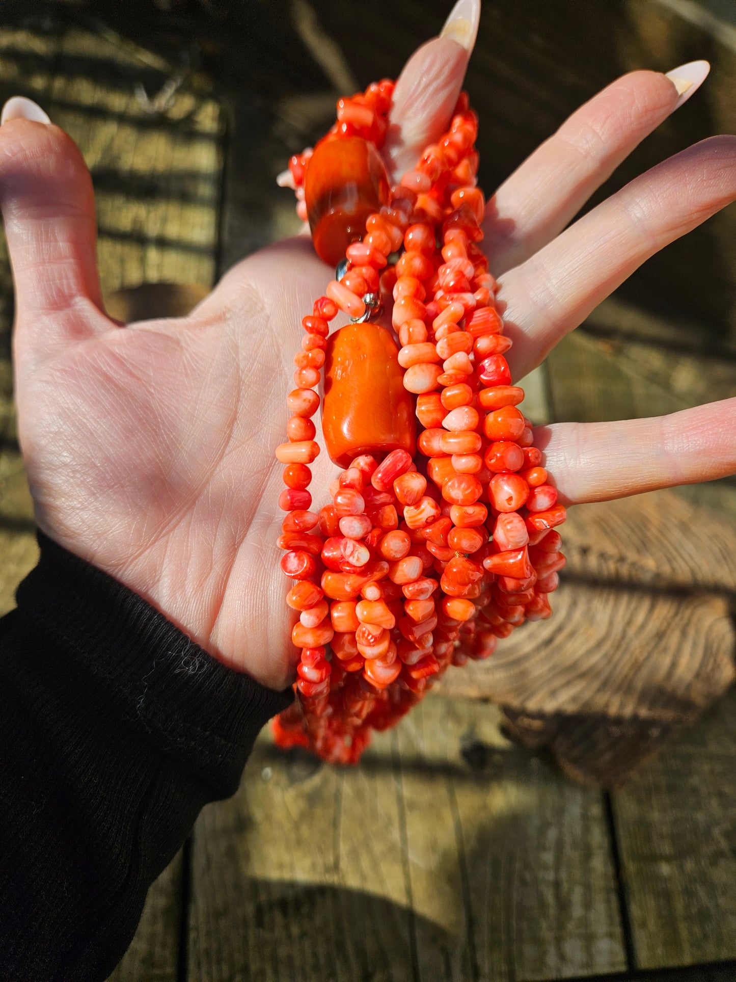 6 Row Orange Coral Necklace