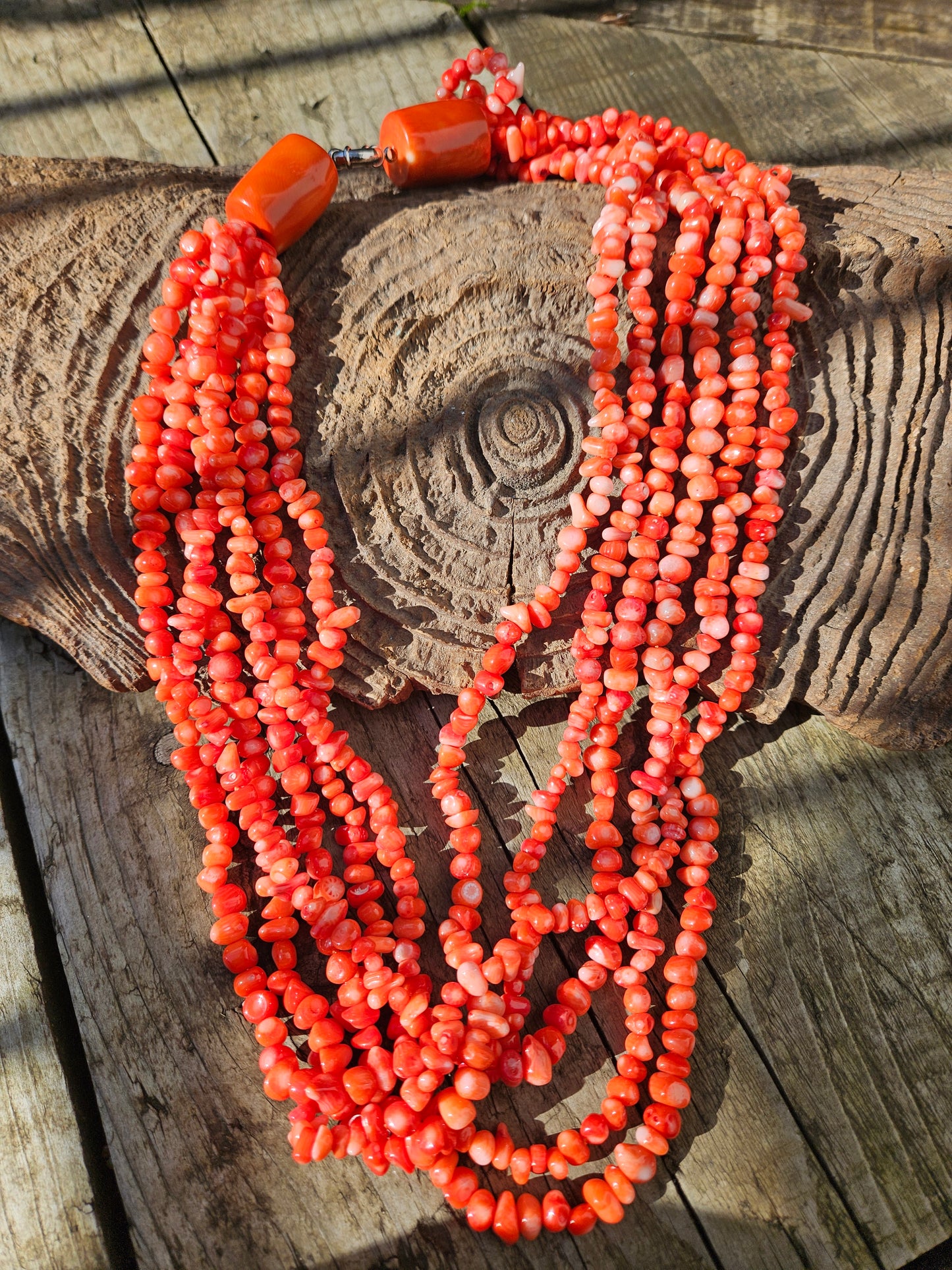 6 Row Orange Coral Necklace