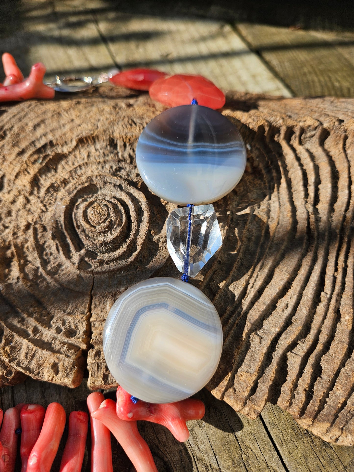 Coral, Agate and Quartz Necklace