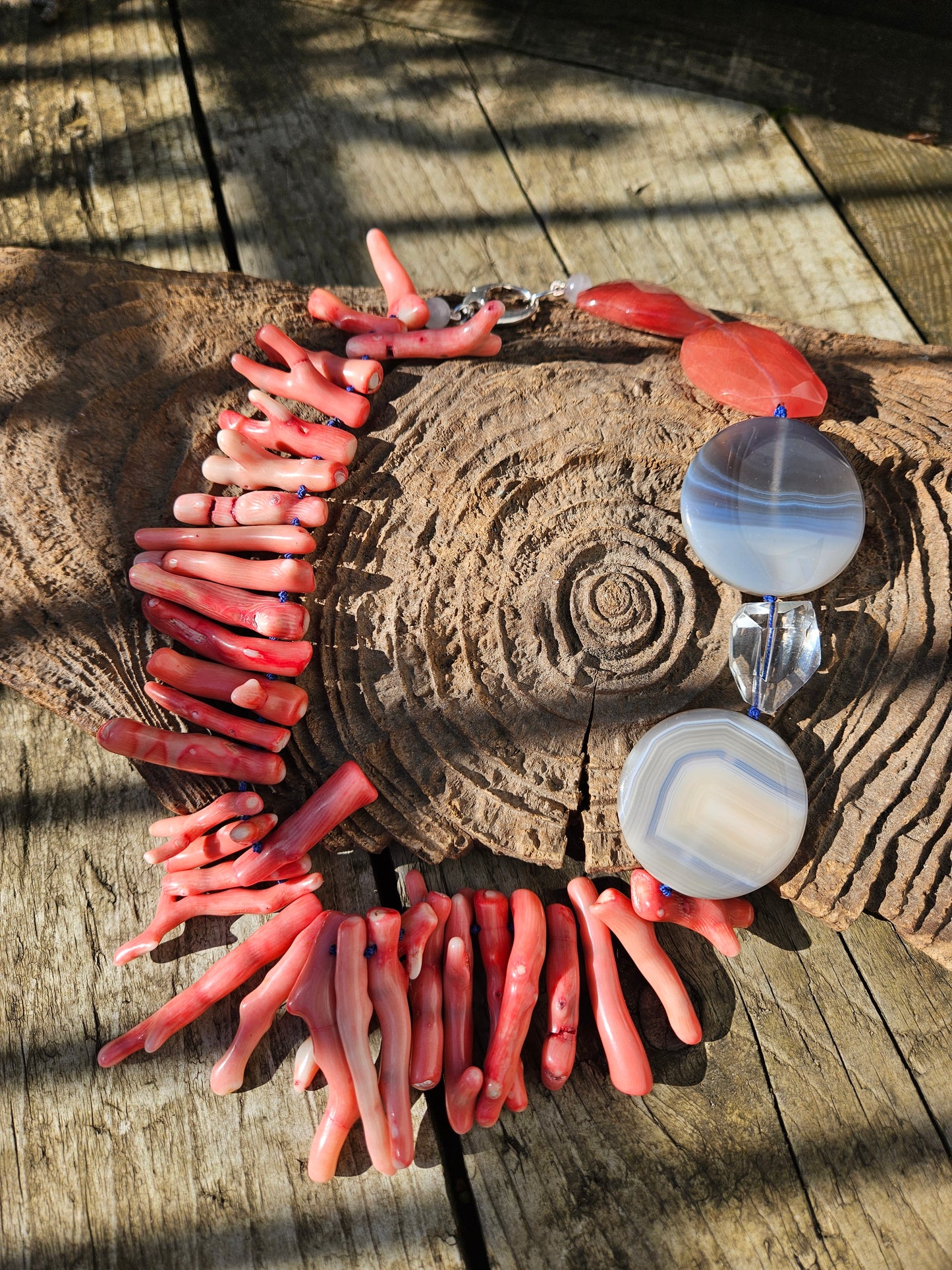 Coral, Agate and Quartz Necklace