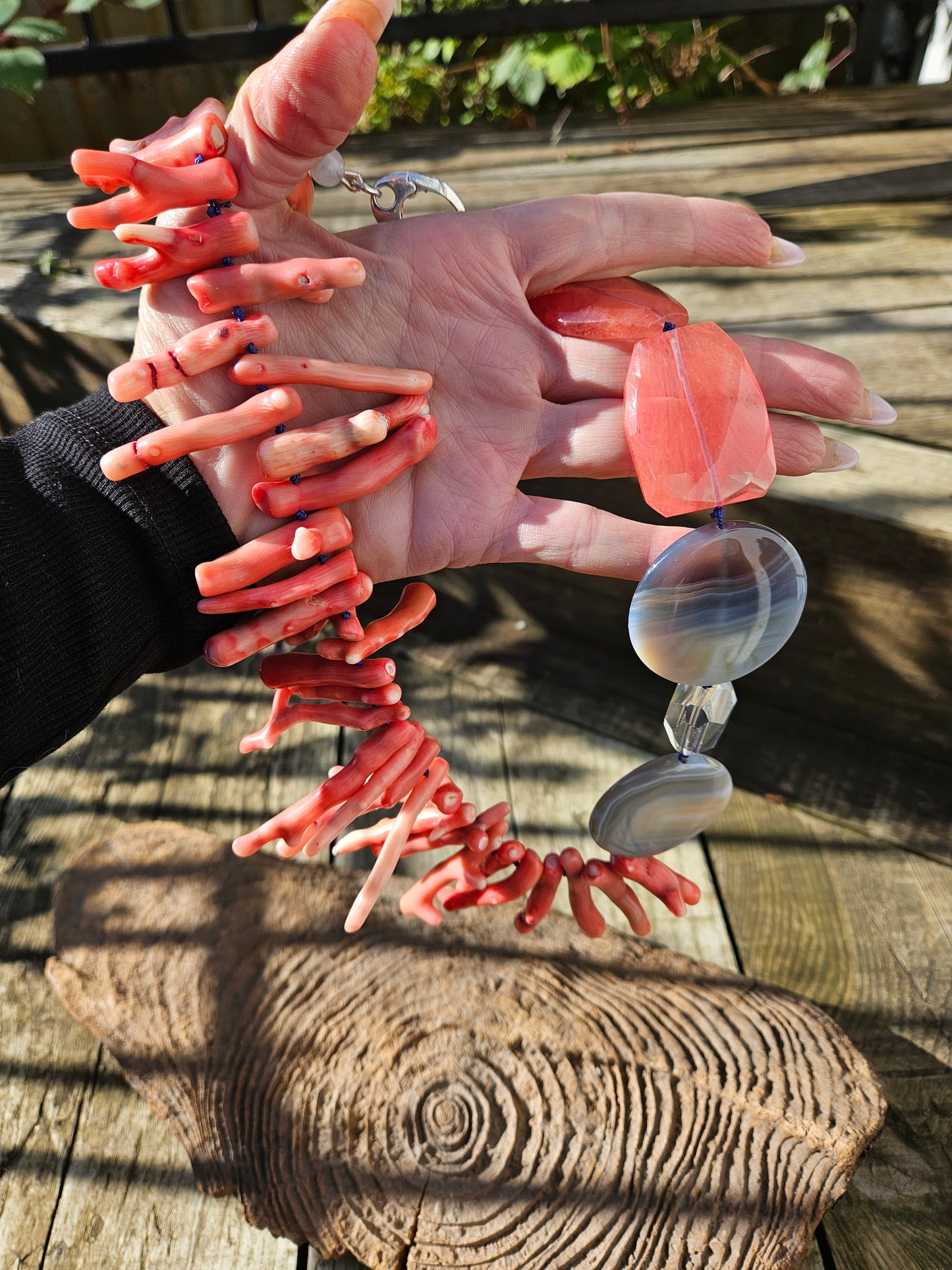 Coral, Agate and Quartz Necklace