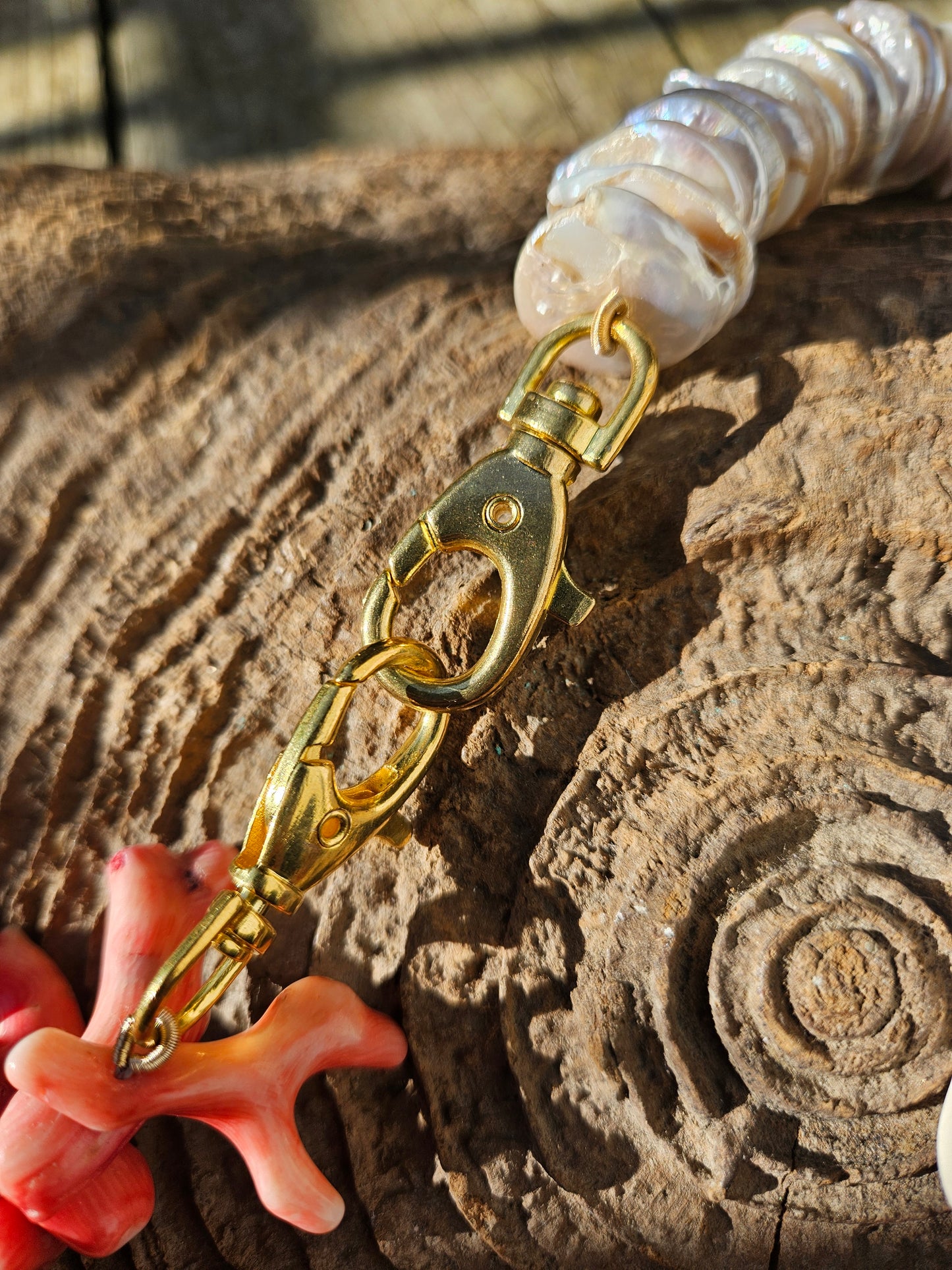 Bamboo Coral, Pearl and Ceramic Moor Head Necklace