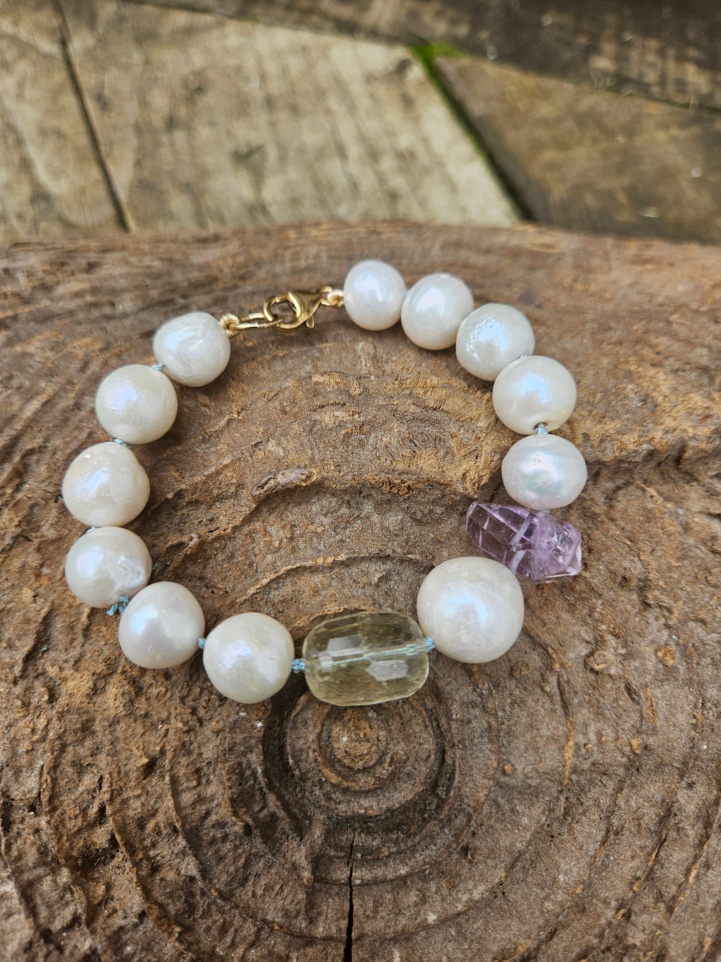 Pearl, Amethyst and Lemon Quartz Bracelet