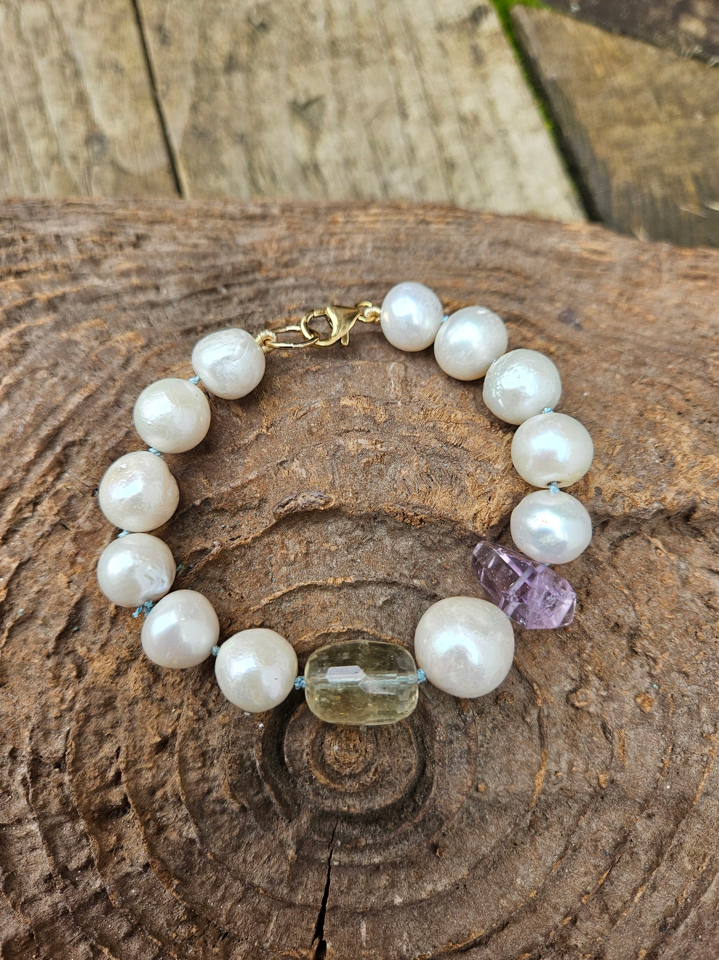 Pearl, Amethyst and Lemon Quartz Bracelet