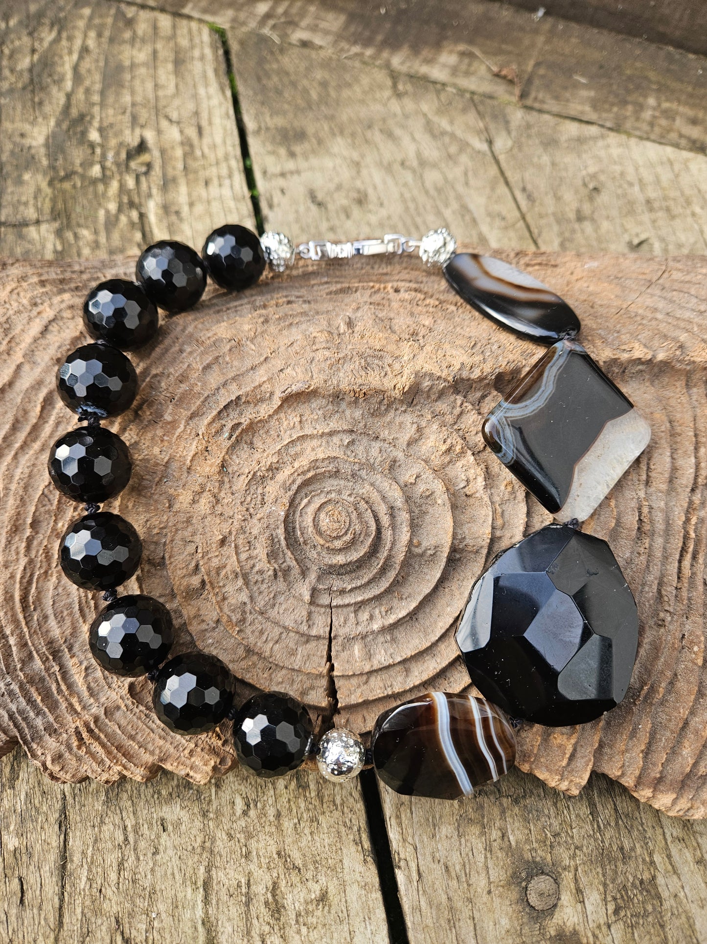 Onyx, Agate and Electroplated Lava Necklace
