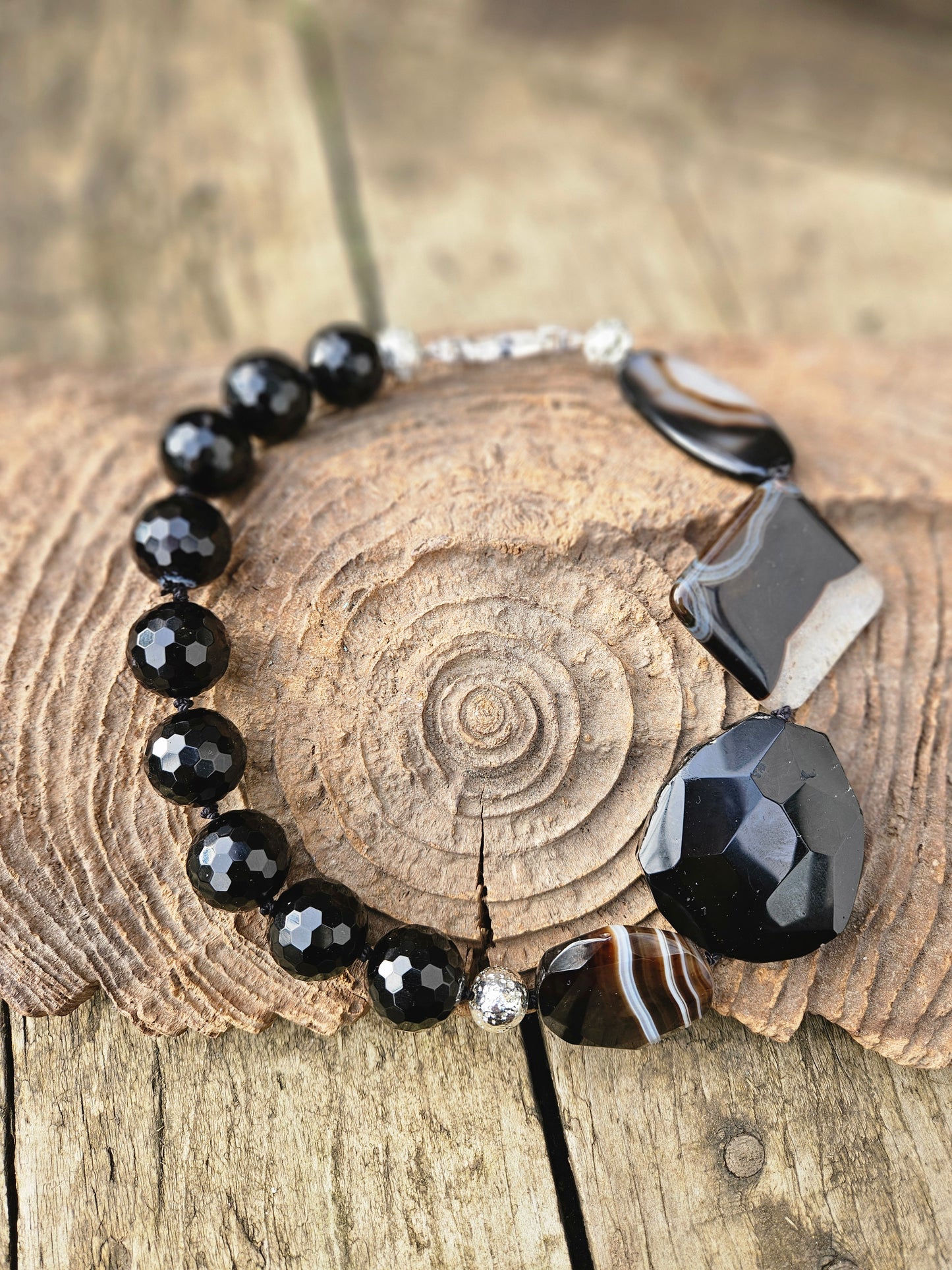Onyx, Agate and Electroplated Lava Necklace