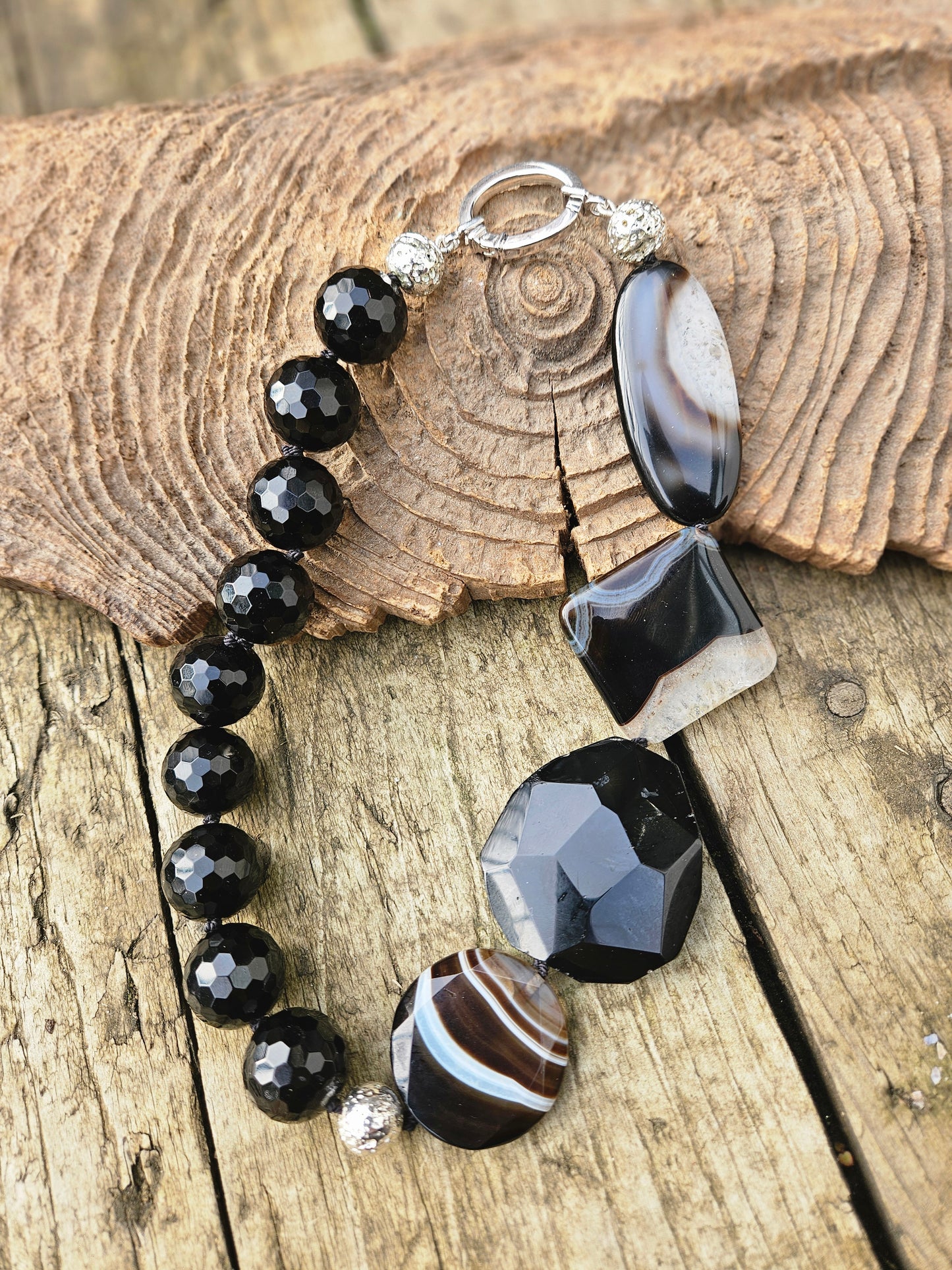 Onyx, Agate and Electroplated Lava Necklace