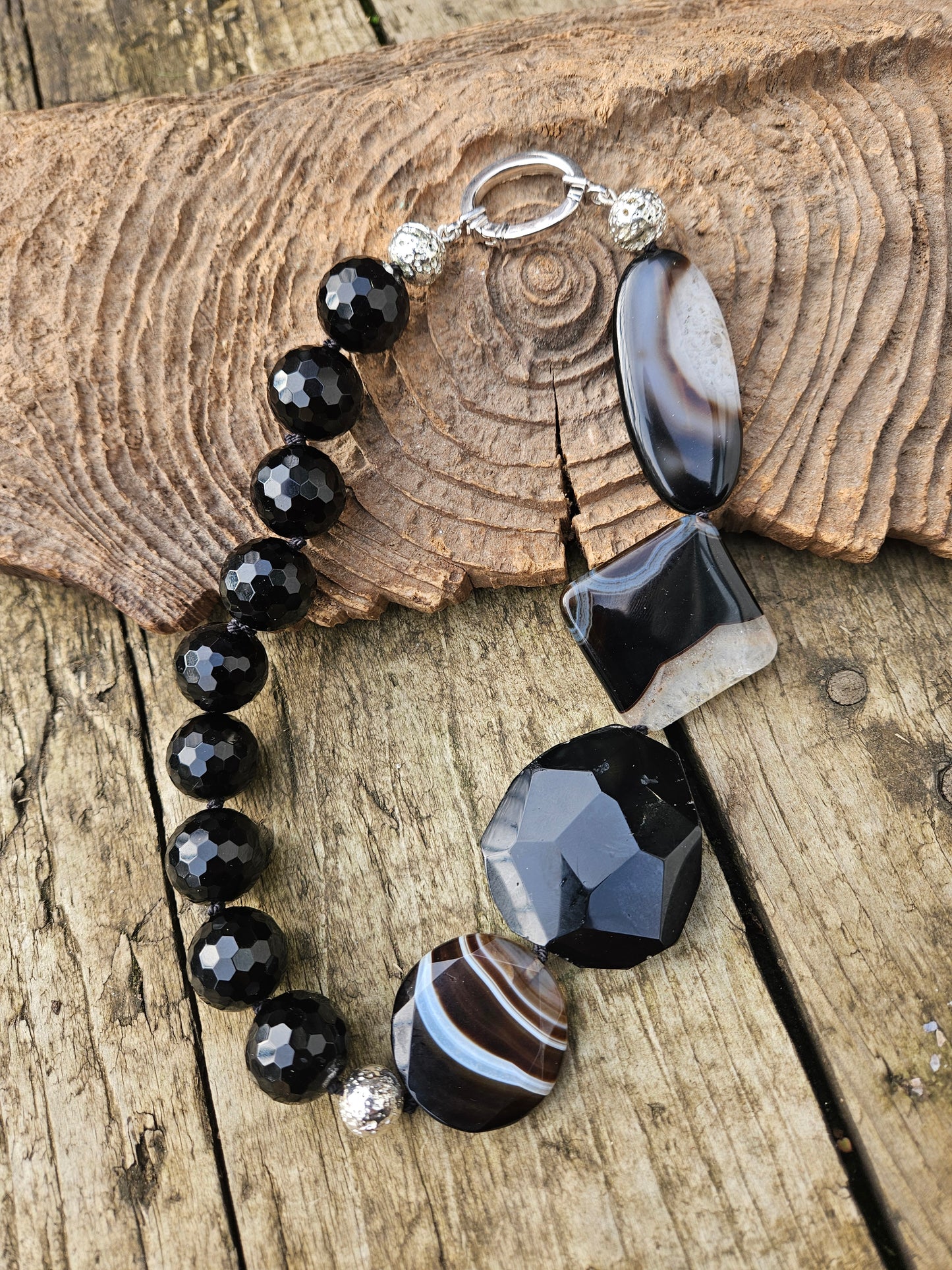 Onyx, Agate and Electroplated Lava Necklace