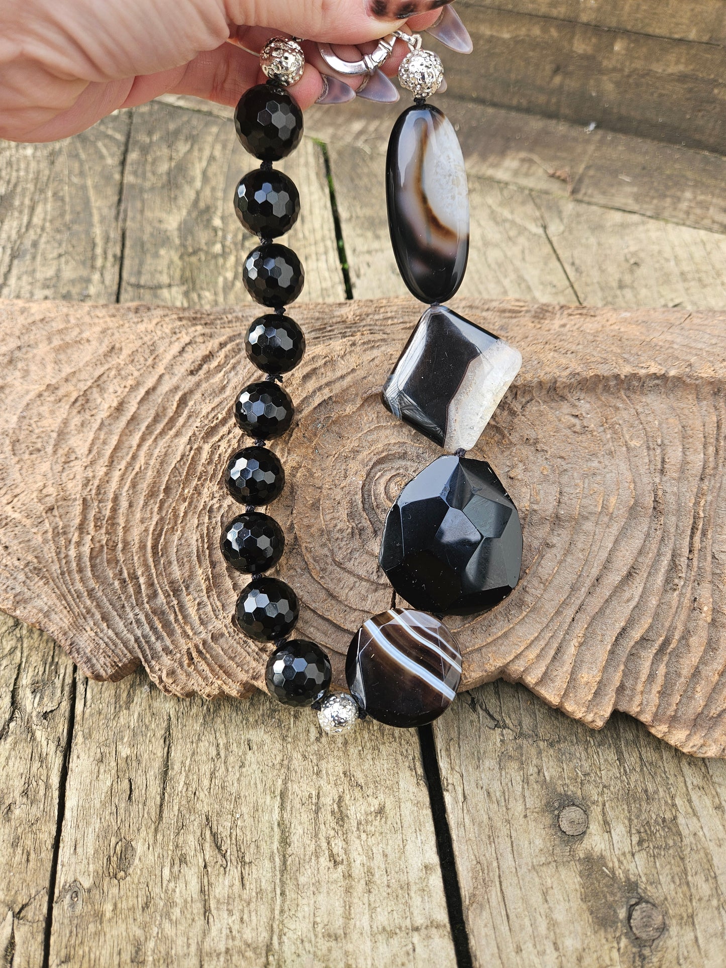 Onyx, Agate and Electroplated Lava Necklace