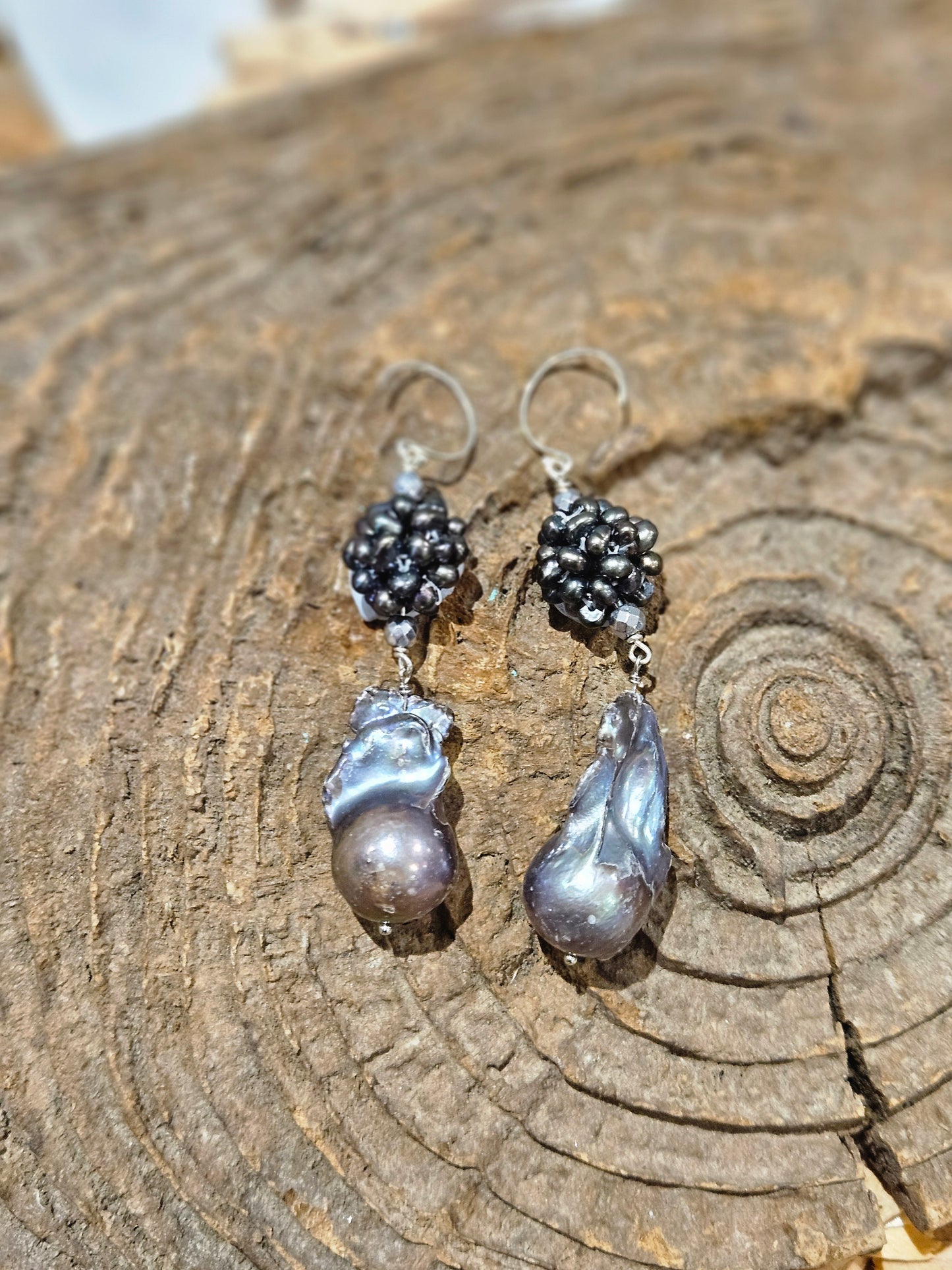Baroque Pearl and Pearl Cluster Earrings