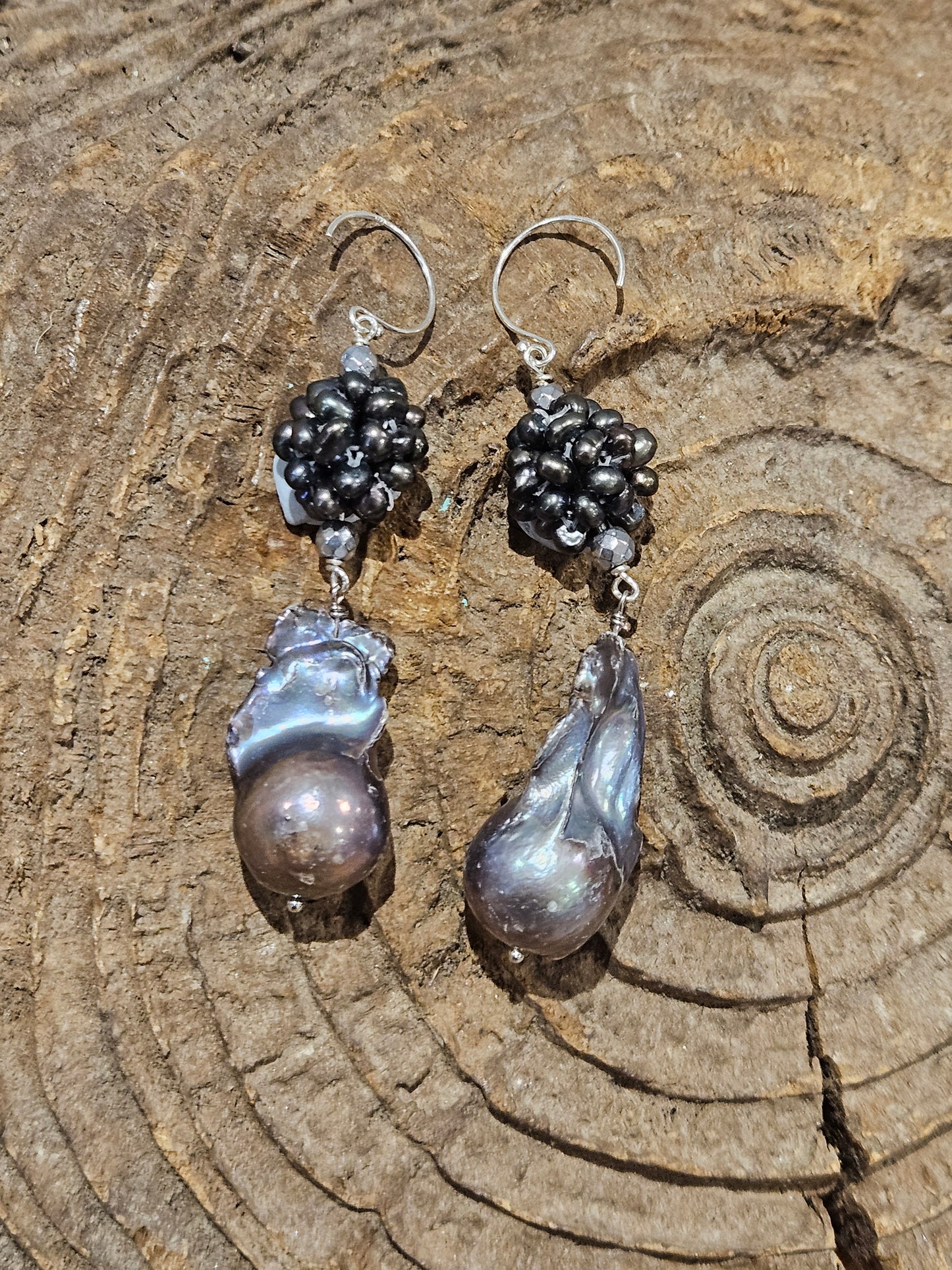 Baroque Pearl and Pearl Cluster Earrings