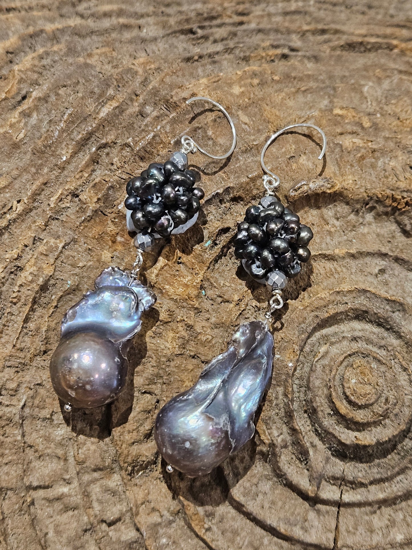 Baroque Pearl and Pearl Cluster Earrings