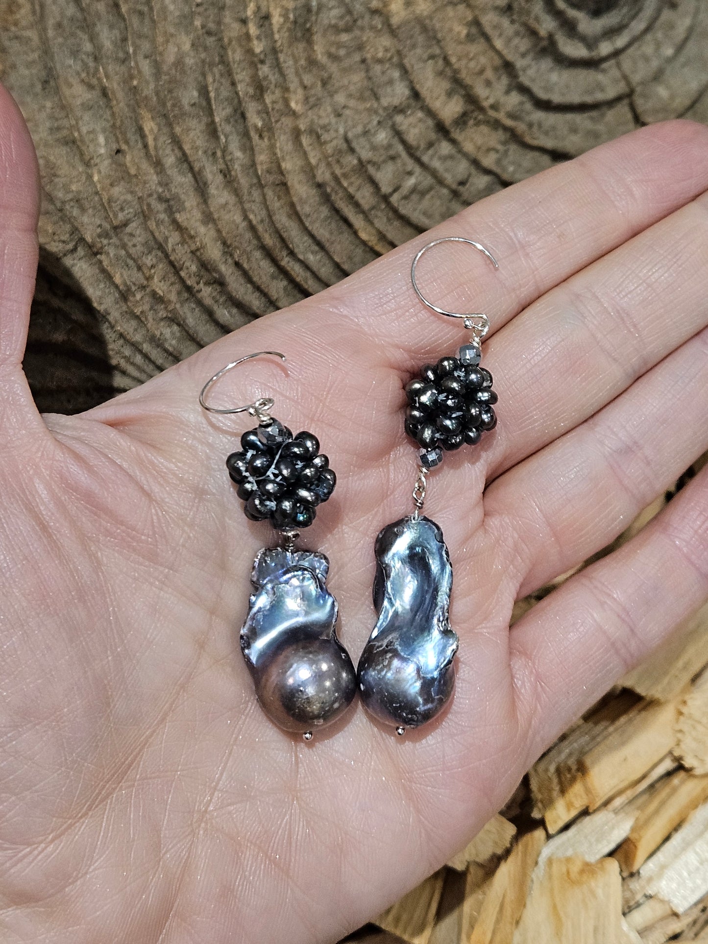 Baroque Pearl and Pearl Cluster Earrings
