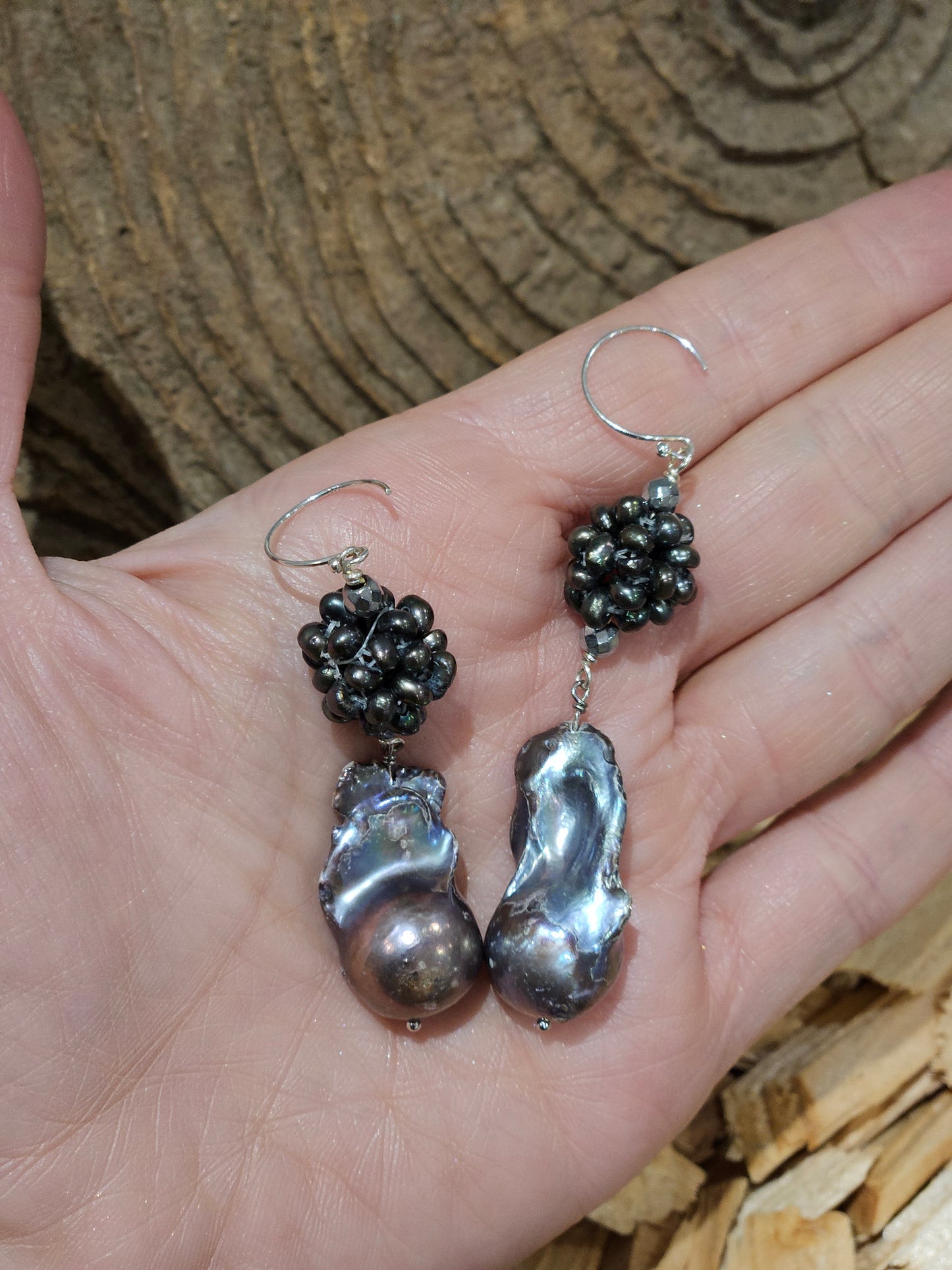 Baroque Pearl and Pearl Cluster Earrings