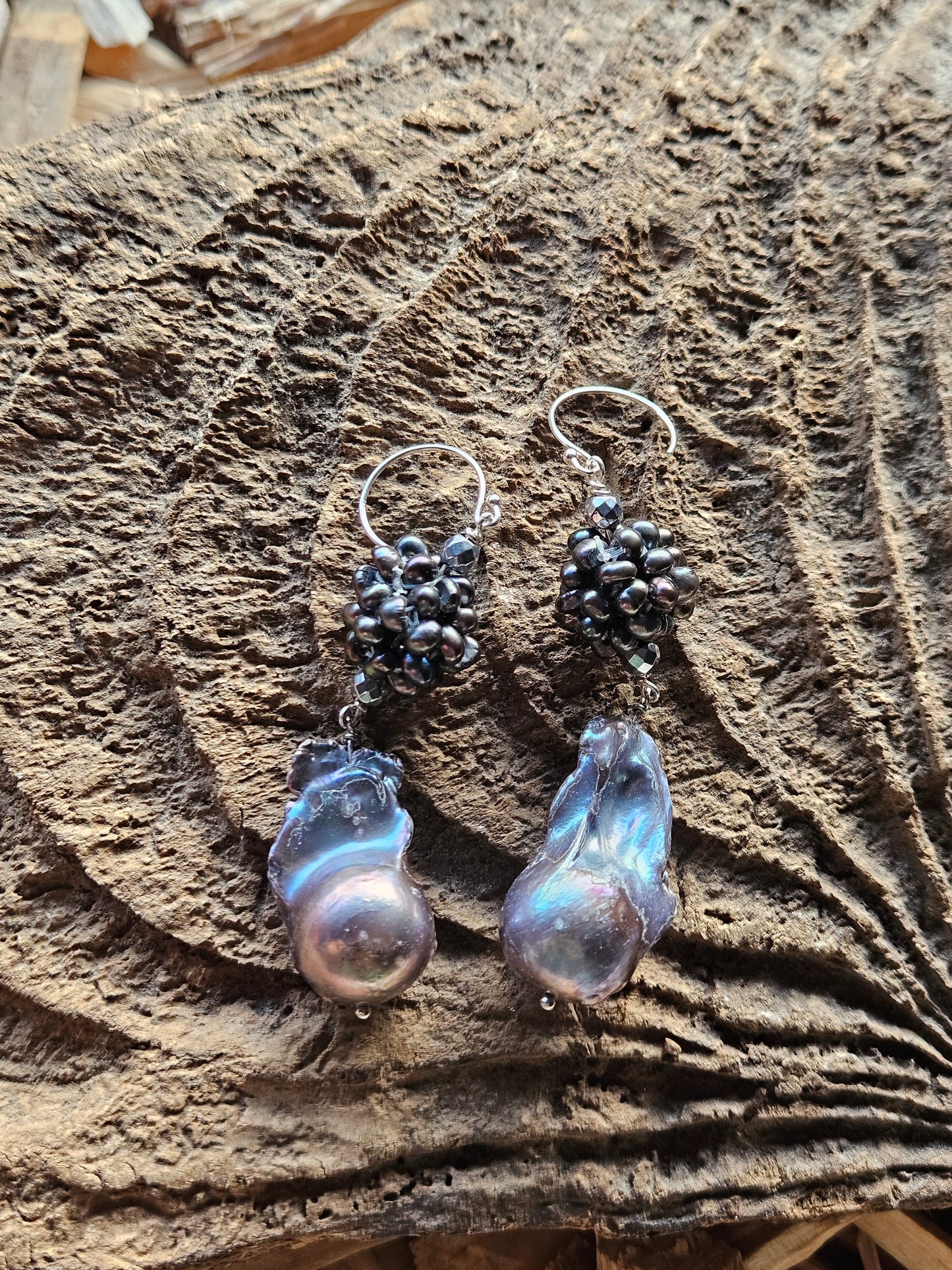 Baroque Pearl and Pearl Cluster Earrings