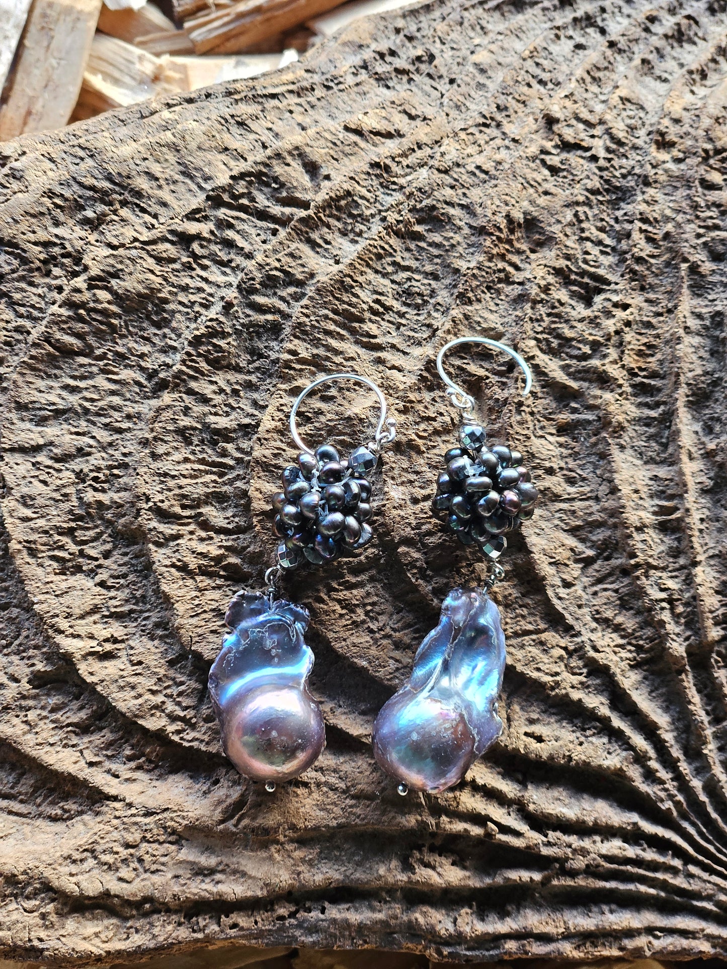 Baroque Pearl and Pearl Cluster Earrings