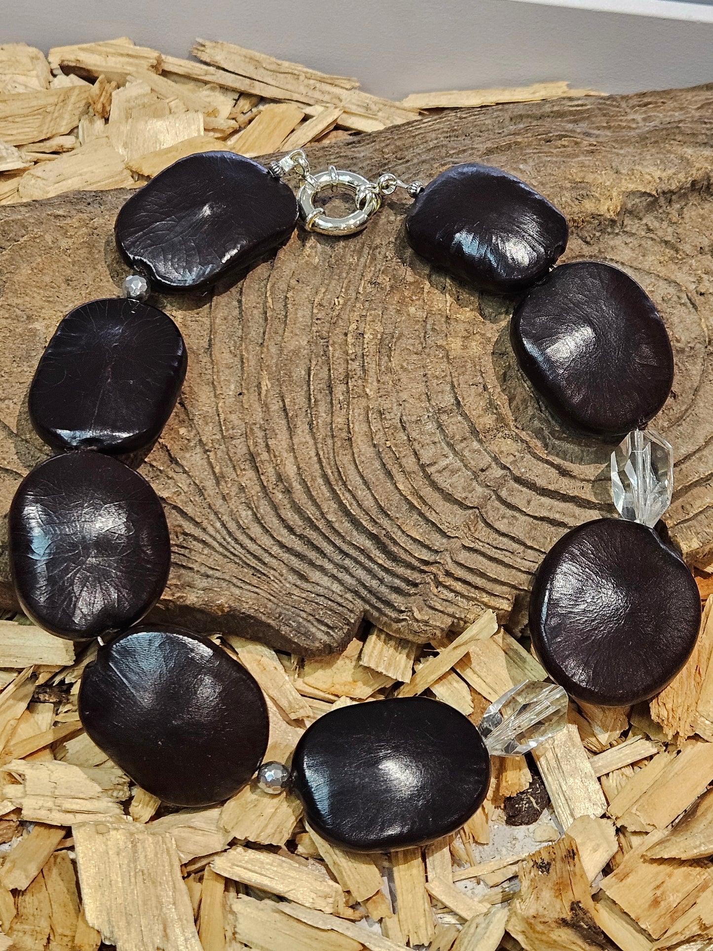 Statement Rock Crystal and Wood Necklace