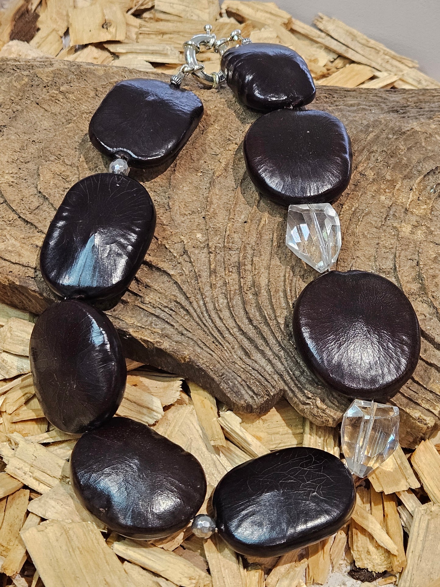 Statement Rock Crystal and Wood Necklace