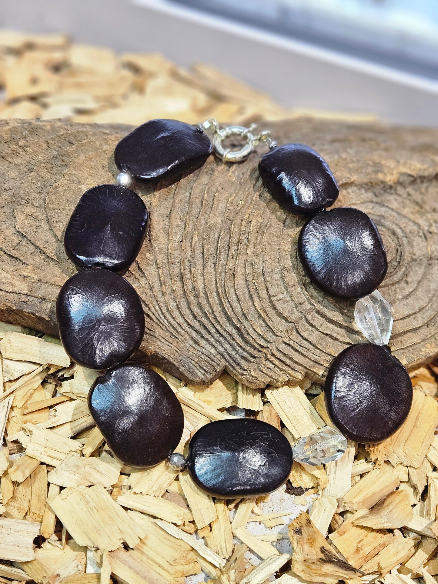 Statement Rock Crystal and Wood Necklace