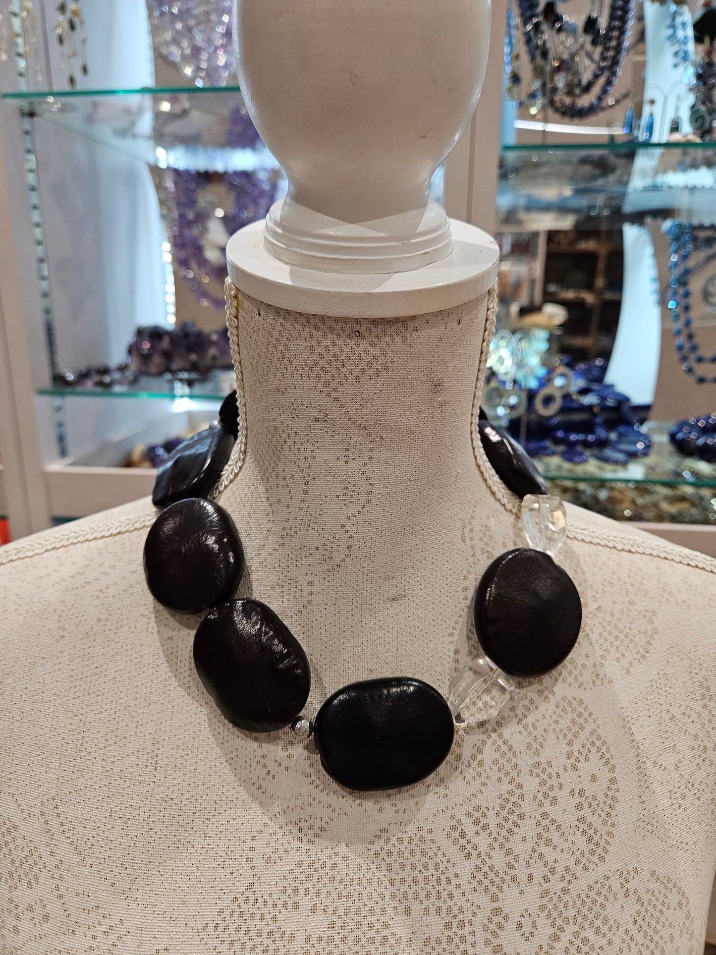 Statement Rock Crystal and Wood Necklace