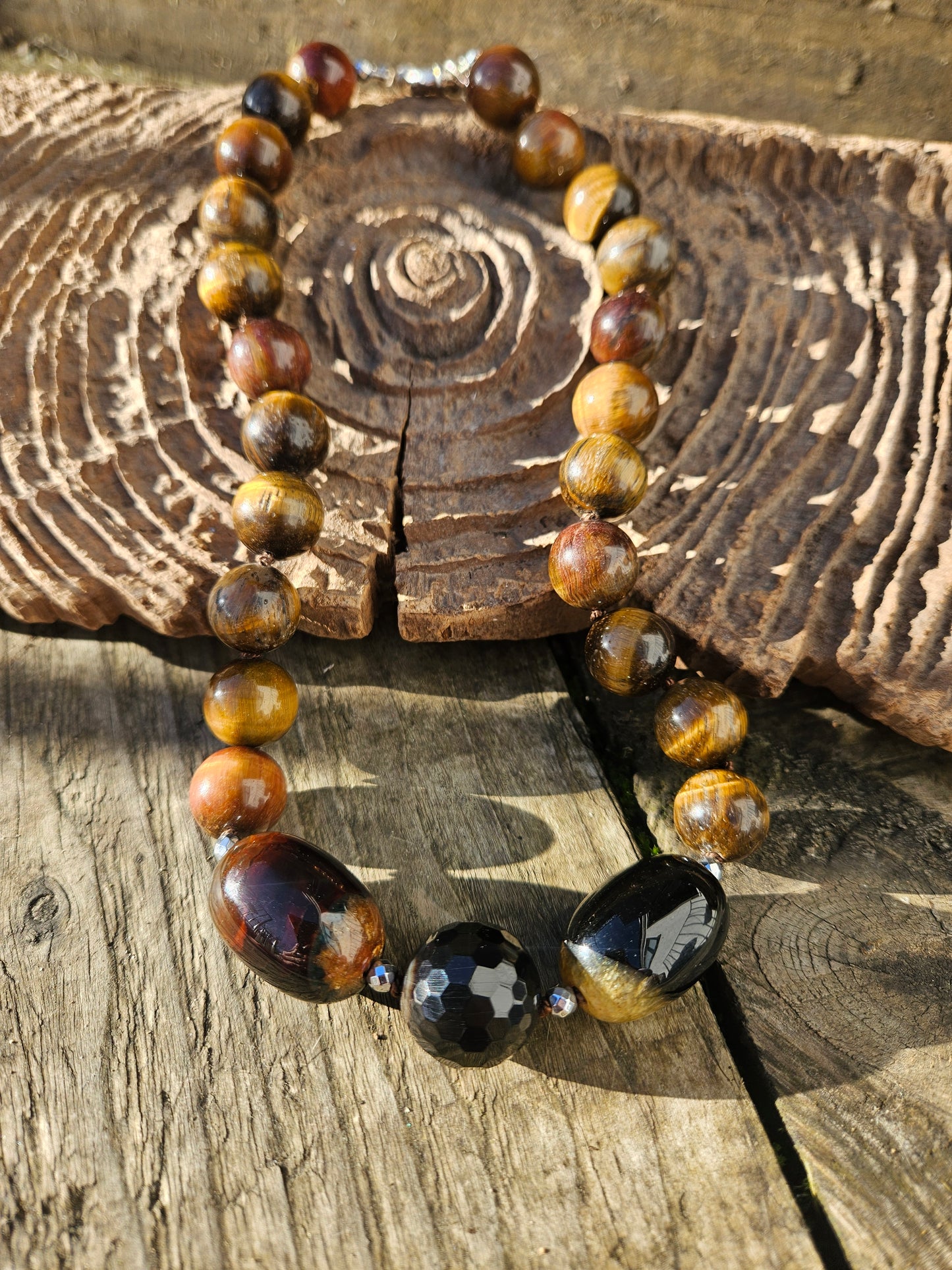 Tiger's Eye, Agate and Hematite Necklace