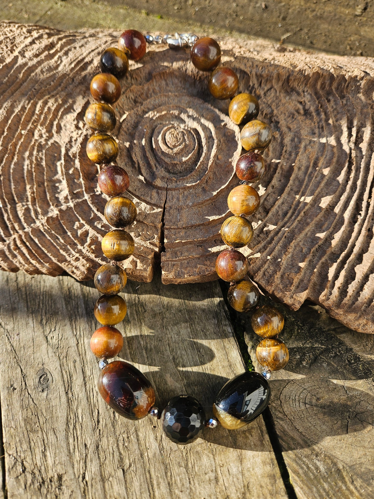 Tiger's Eye, Agate and Hematite Necklace
