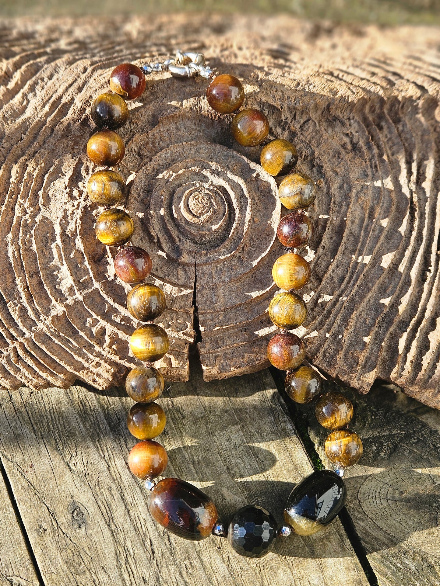 Tiger's Eye, Agate and Hematite Necklace
