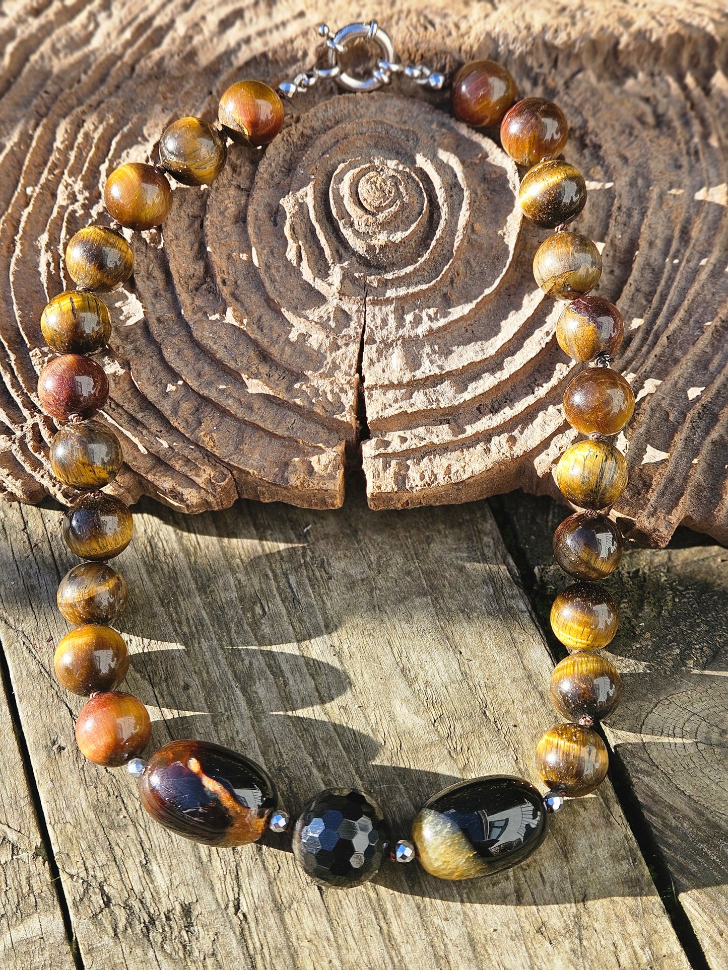 Tiger's Eye, Agate and Hematite Necklace
